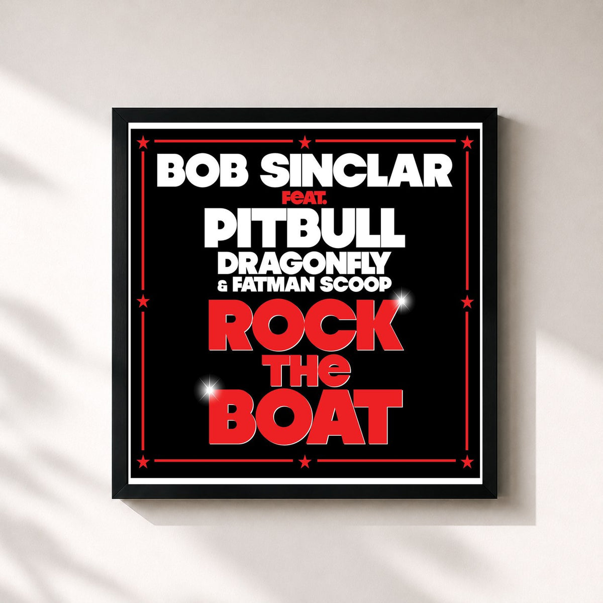 #noir Tableau carré de l'album Rock the Boat (Remixes) de Bob Sinclar, cadre noir 32x32 cm