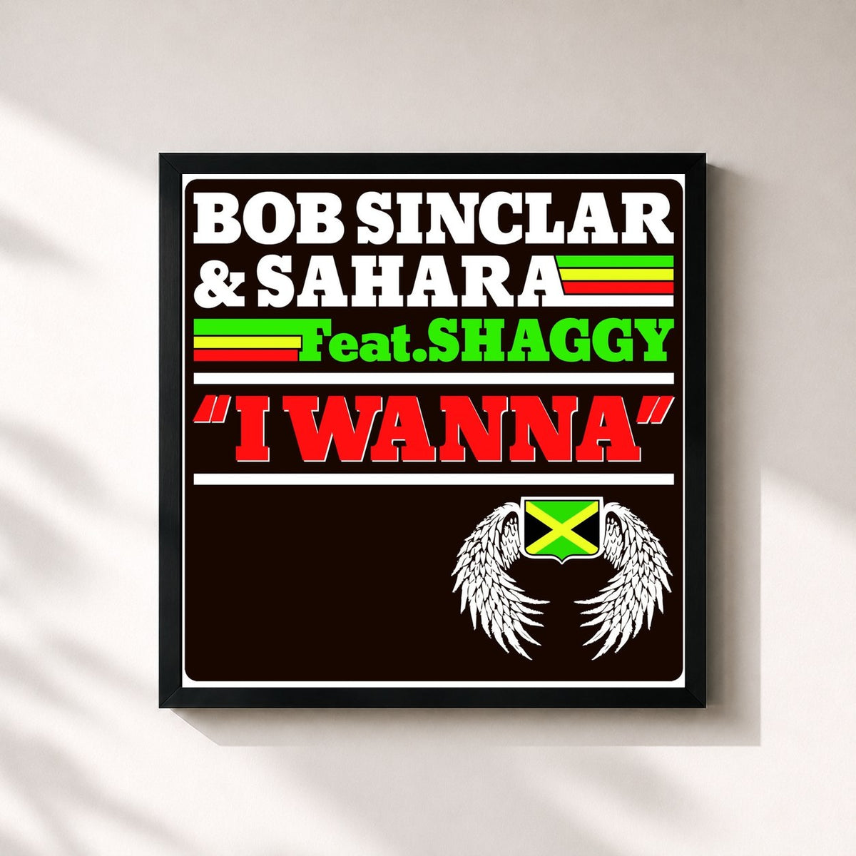 #noir Tableau carré de l'album I Wanna de Bob Sinclar, cadre noir 32x32 cm