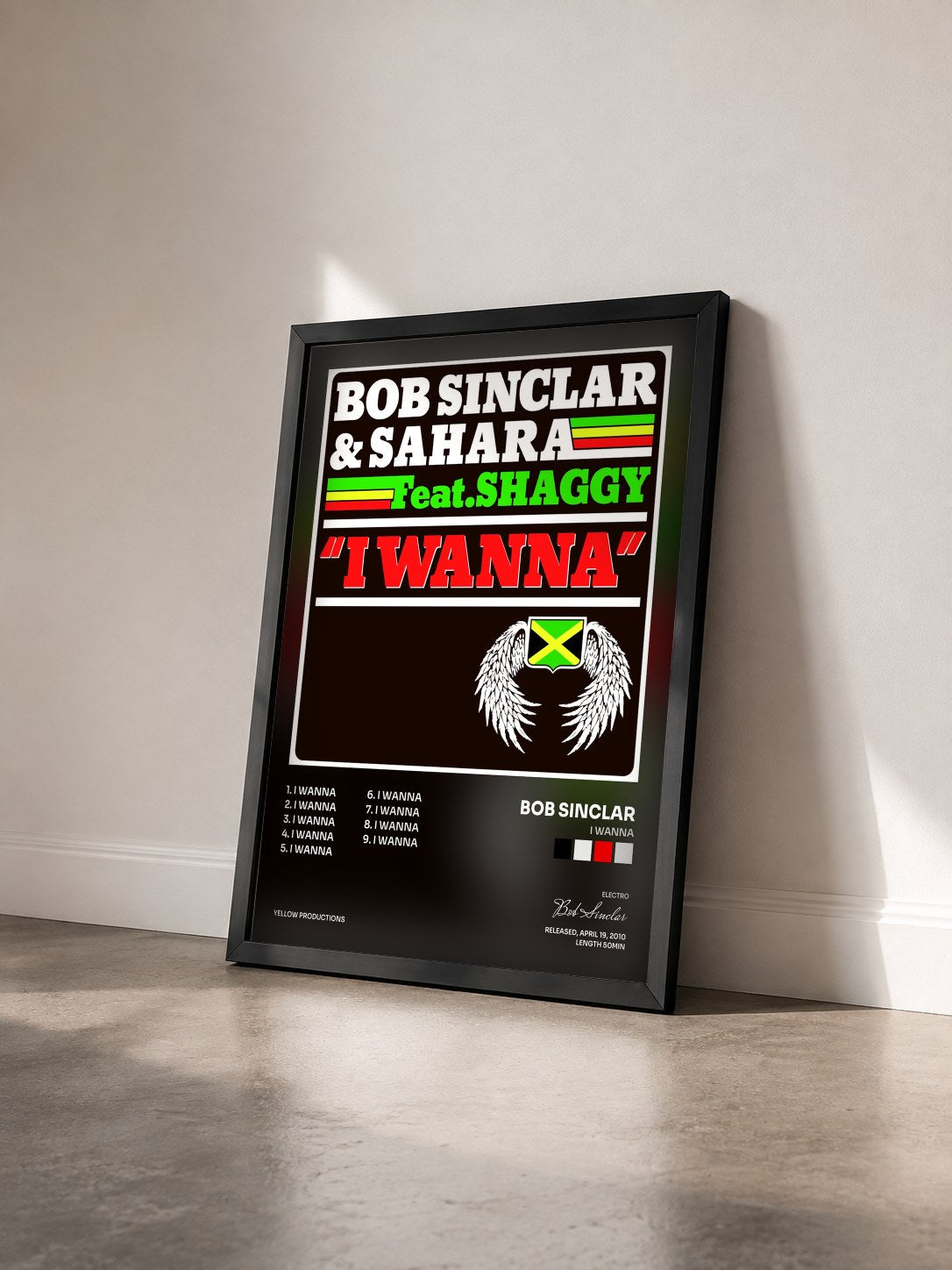 #noir Tableau de l'album I Wanna de Bob Sinclar vu de trois quarts, cadre noir