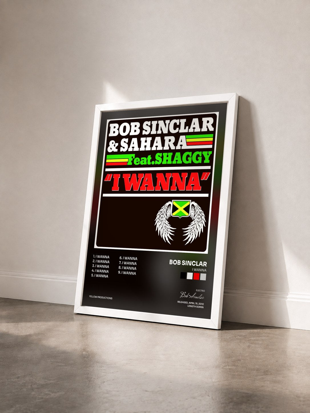 #blanc Tableau de l'album I Wanna de Bob Sinclar vu de trois quarts, cadre blanc