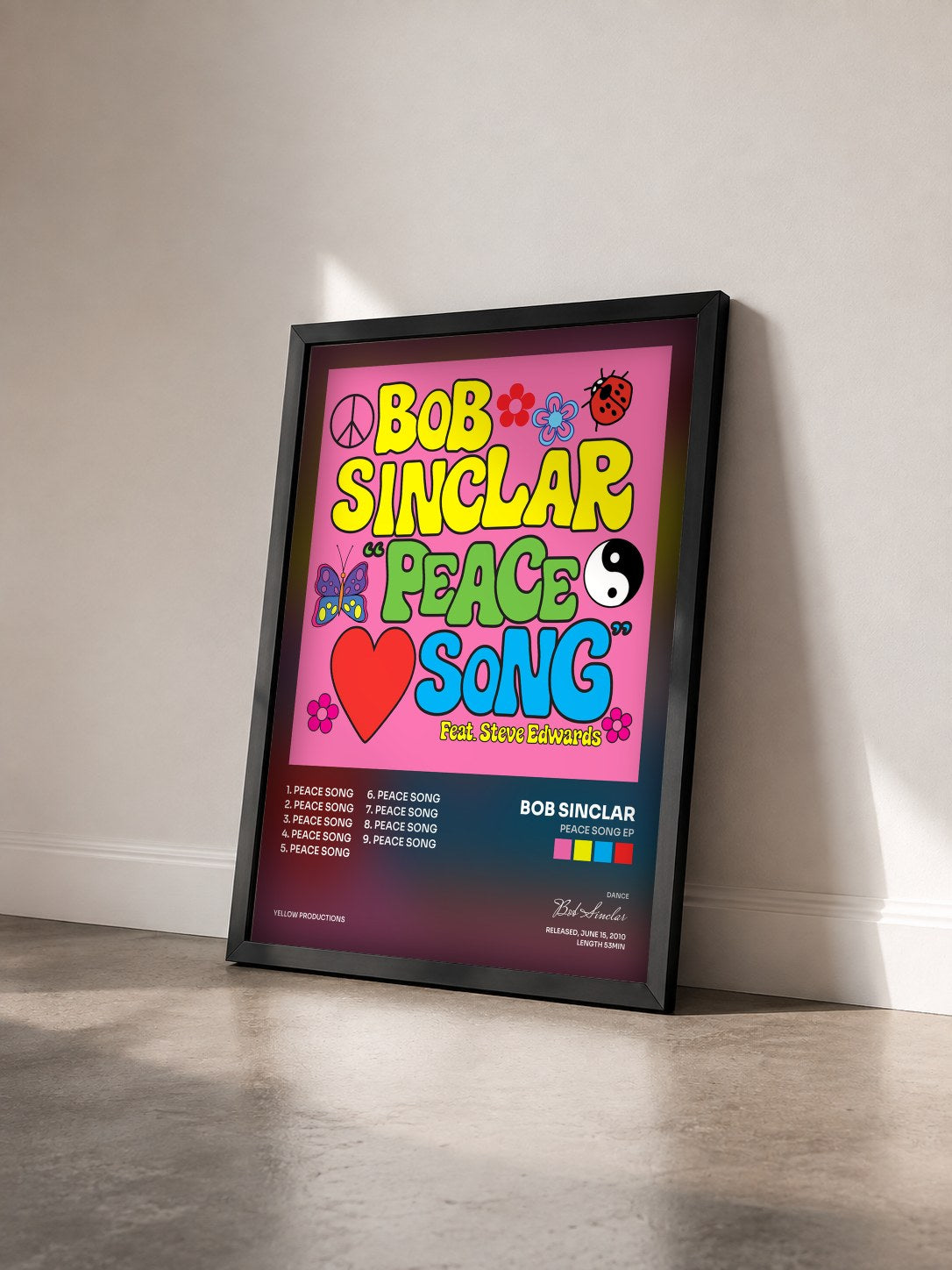 #noir Tableau de l'album Peace Song EP de Bob Sinclar vu de trois quarts, cadre noir