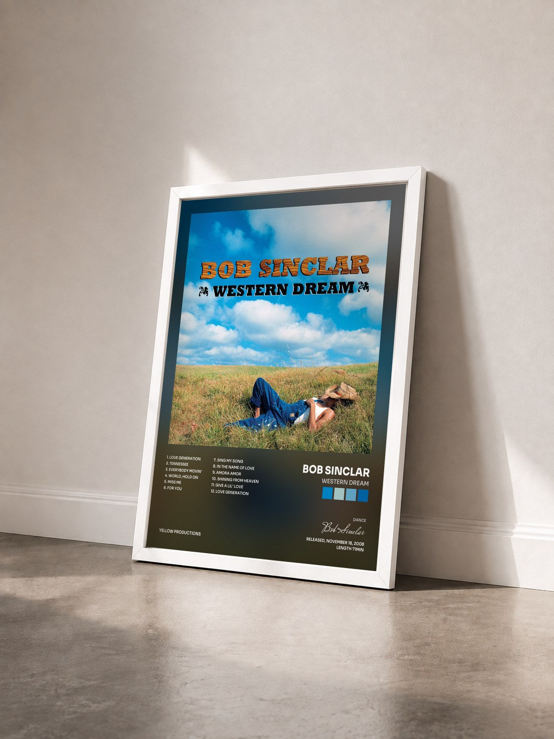 #blanc Tableau de l'album Western Dream de Bob Sinclar vu de trois quarts, cadre blanc