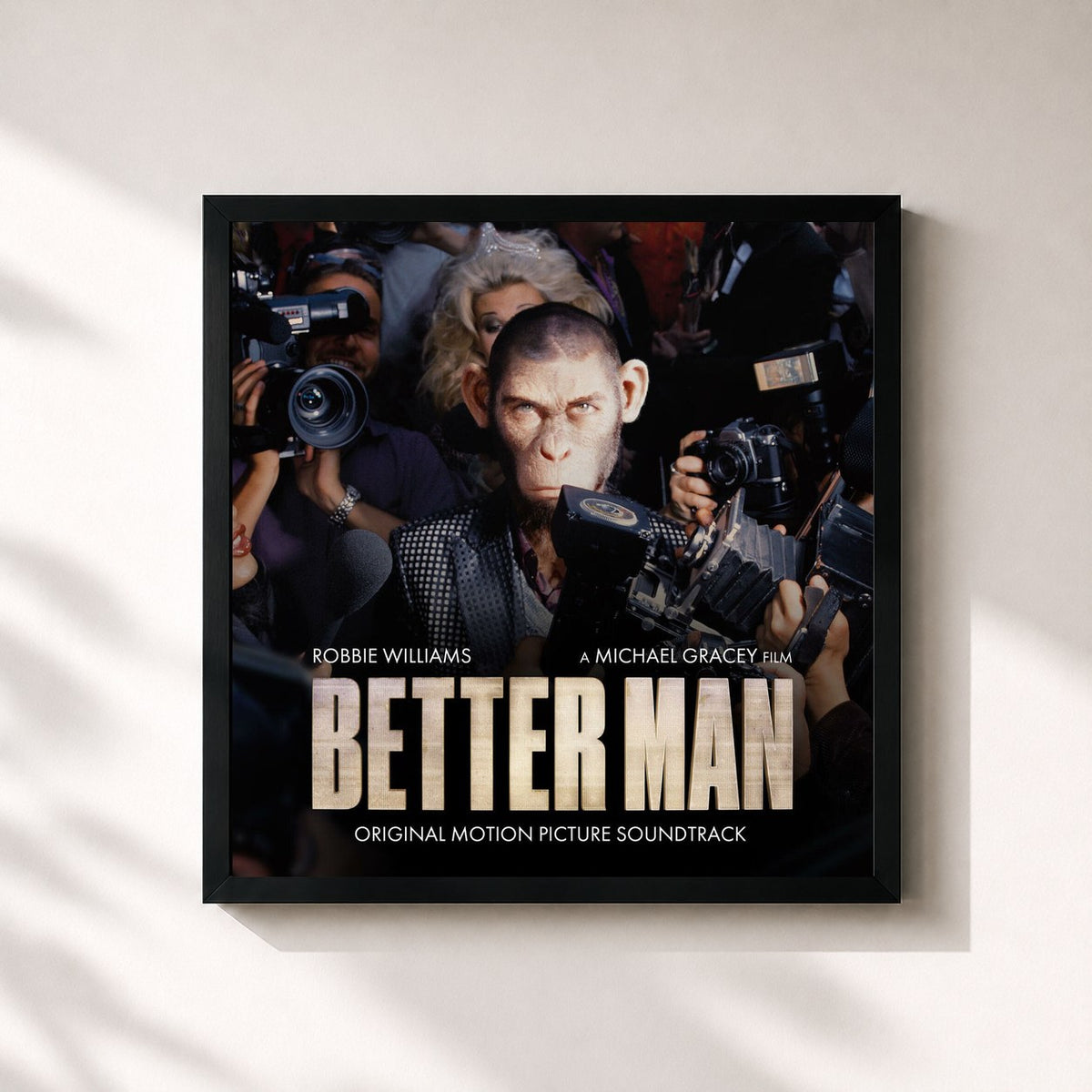 #noir Tableau carré de l'album Better Man (Original Motion Picture Soundtrack) de Robbie Williams, cadre noir 32x32 cm