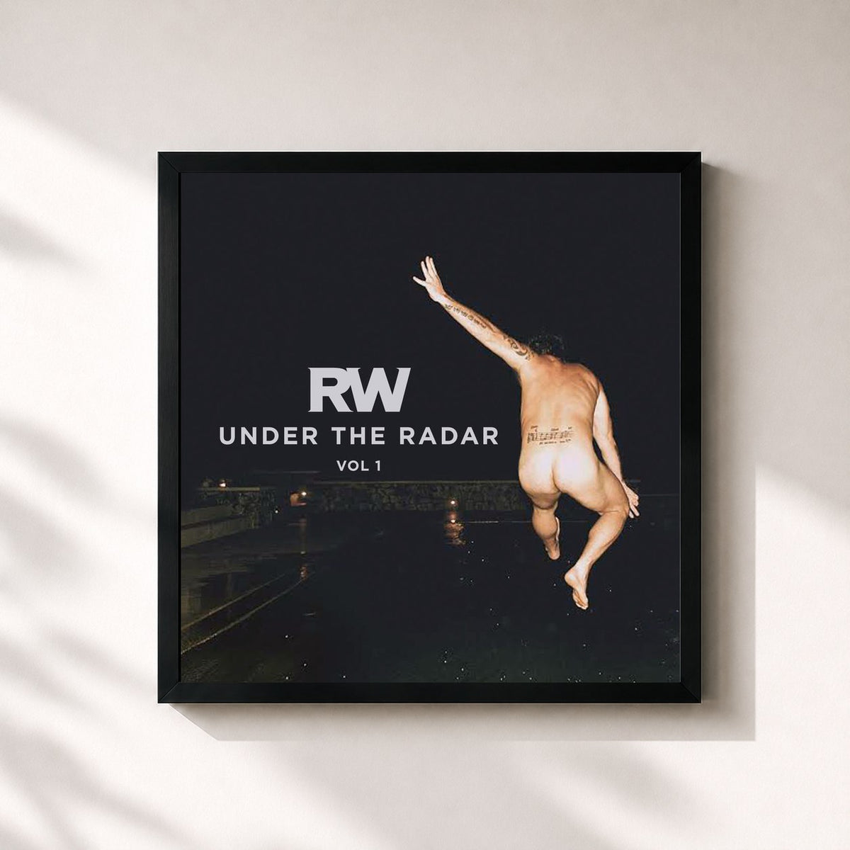 #noir Tableau carré de l'album Under The Radar, Vol. 1 de Robbie Williams, cadre noir 32x32 cm