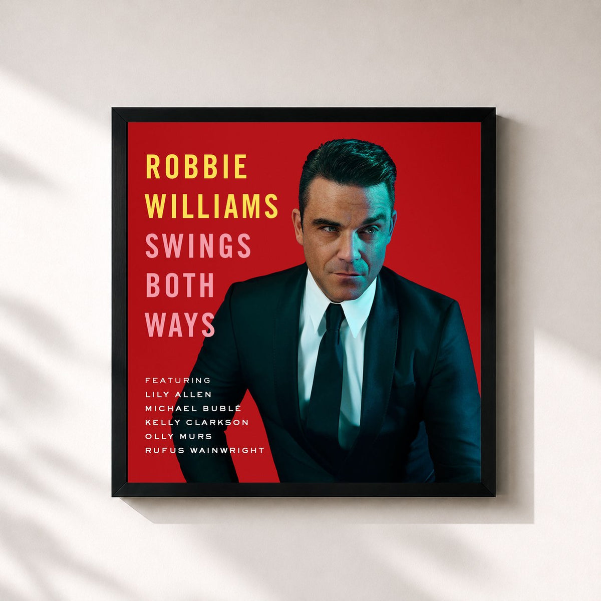 #noir Tableau carré de l'album Swings Both Ways (Deluxe Edition) de Robbie Williams, cadre noir 32x32 cm