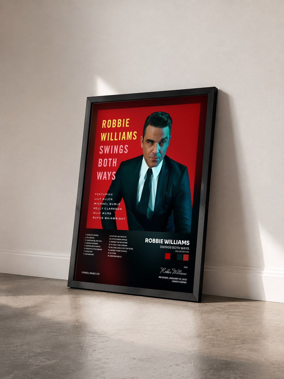 #noir Tableau de l'album Swings Both Ways (Deluxe Edition) de Robbie Williams vu de trois quarts, cadre noir