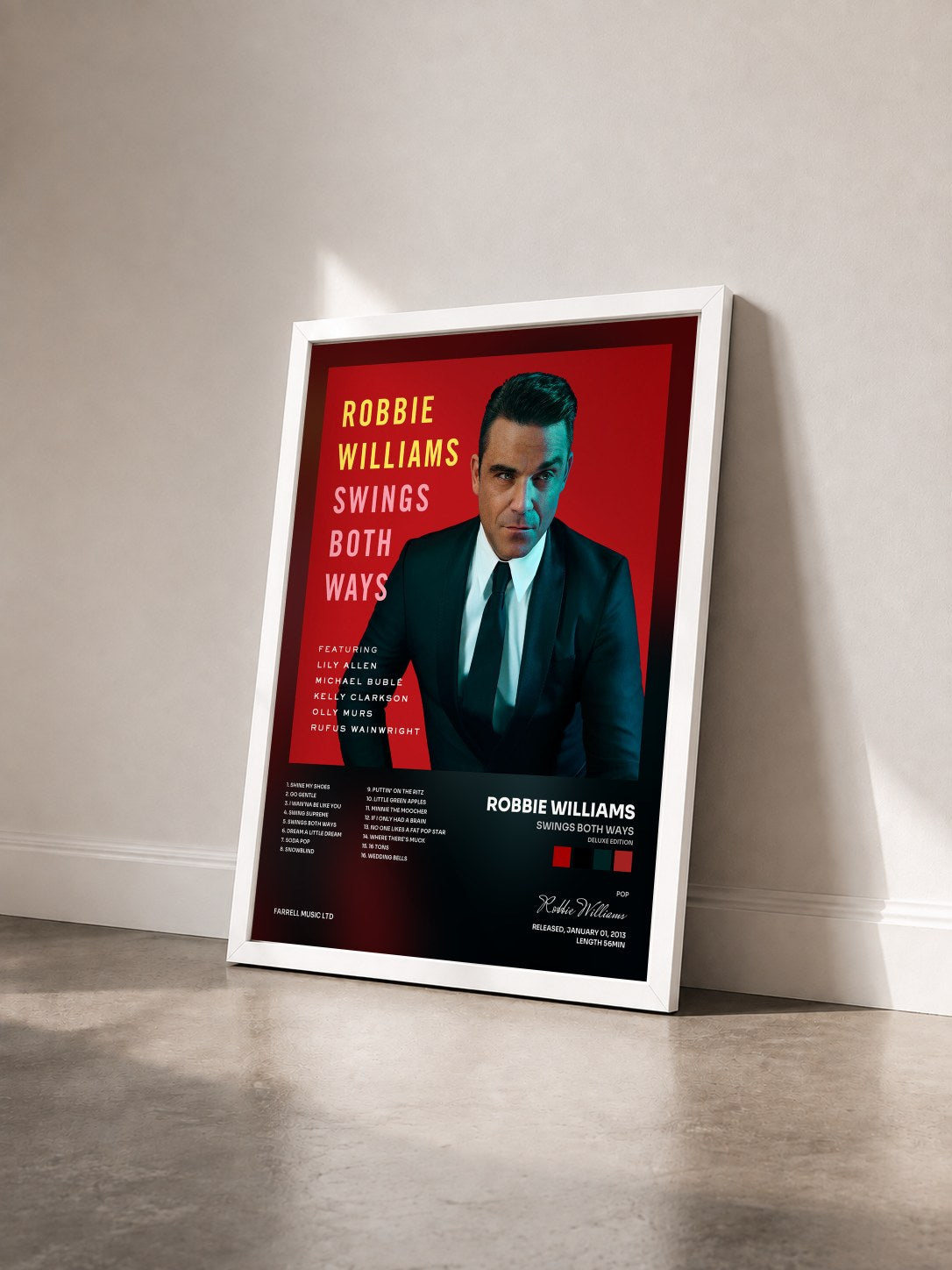 #blanc Tableau de l'album Swings Both Ways (Deluxe Edition) de Robbie Williams vu de trois quarts, cadre blanc
