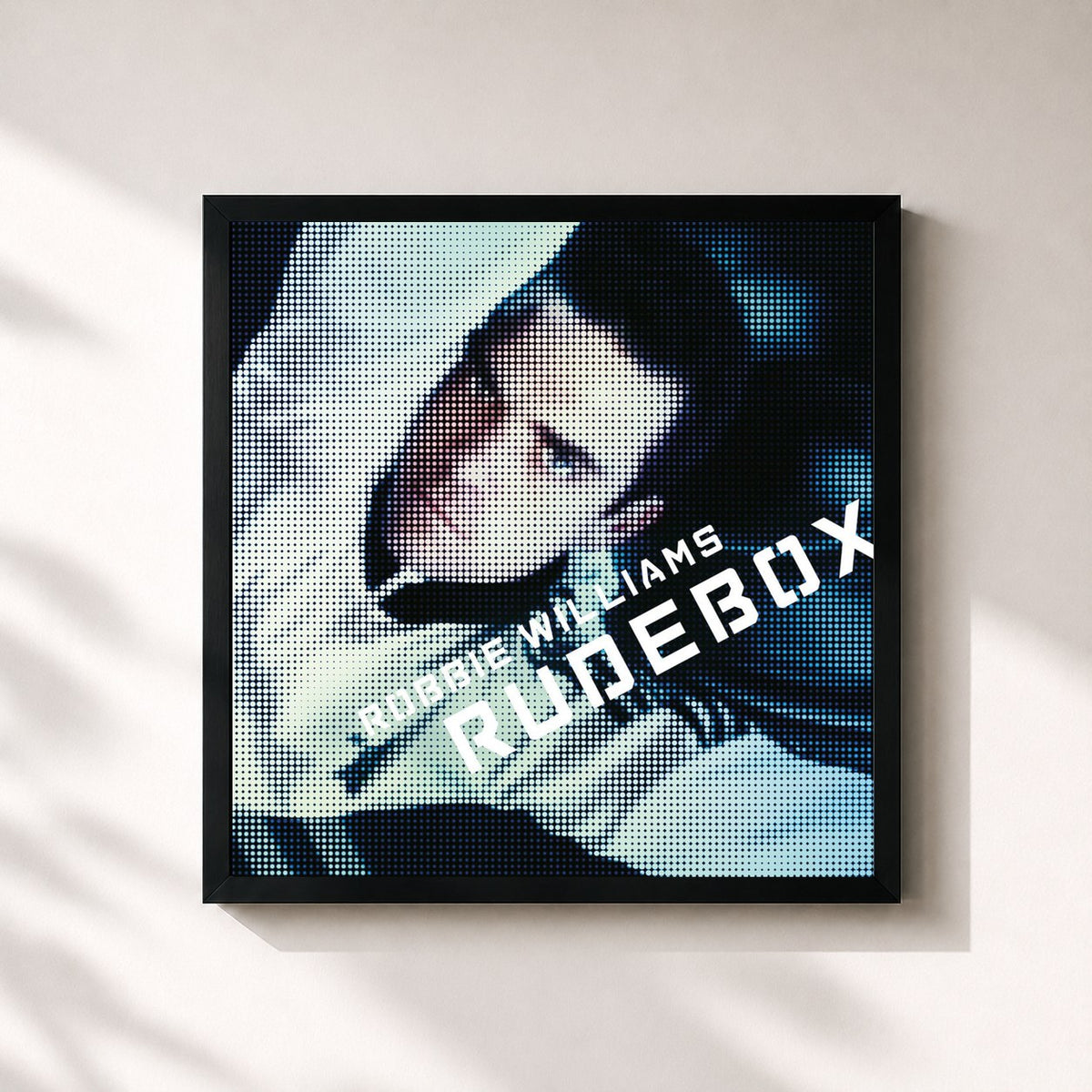 #noir Tableau carré de l'album Rudebox de Robbie Williams, cadre noir 32x32 cm