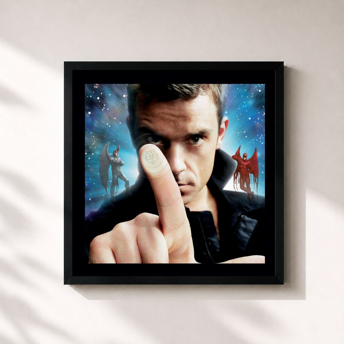 #noir Tableau carré de l'album Intensive Care de Robbie Williams, cadre noir 32x32 cm