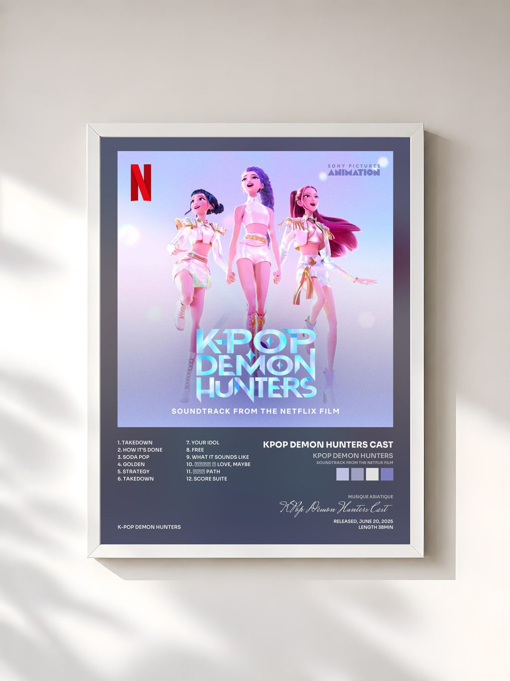 #blanc Tableau de l'album KPop Demon Hunters (Soundtrack from the Netflix Film) de KPop Demon Hunters Cast, cadre blanc, imprimé et encadré en France