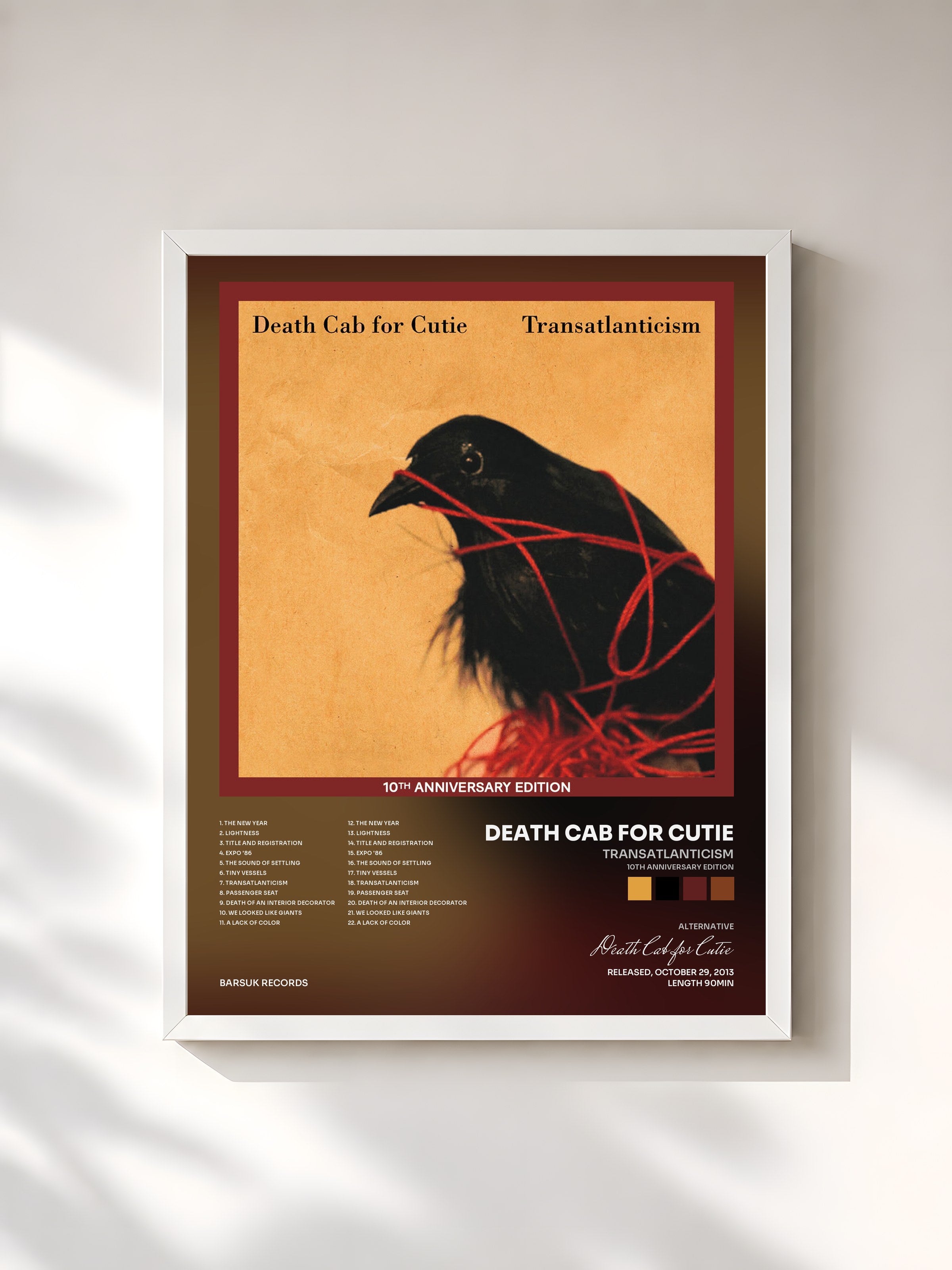#blanc Tableau de l'album Transatlanticism (10th Anniversary Edition) de Death Cab for Cutie, cadre blanc, imprimé et encadré en France