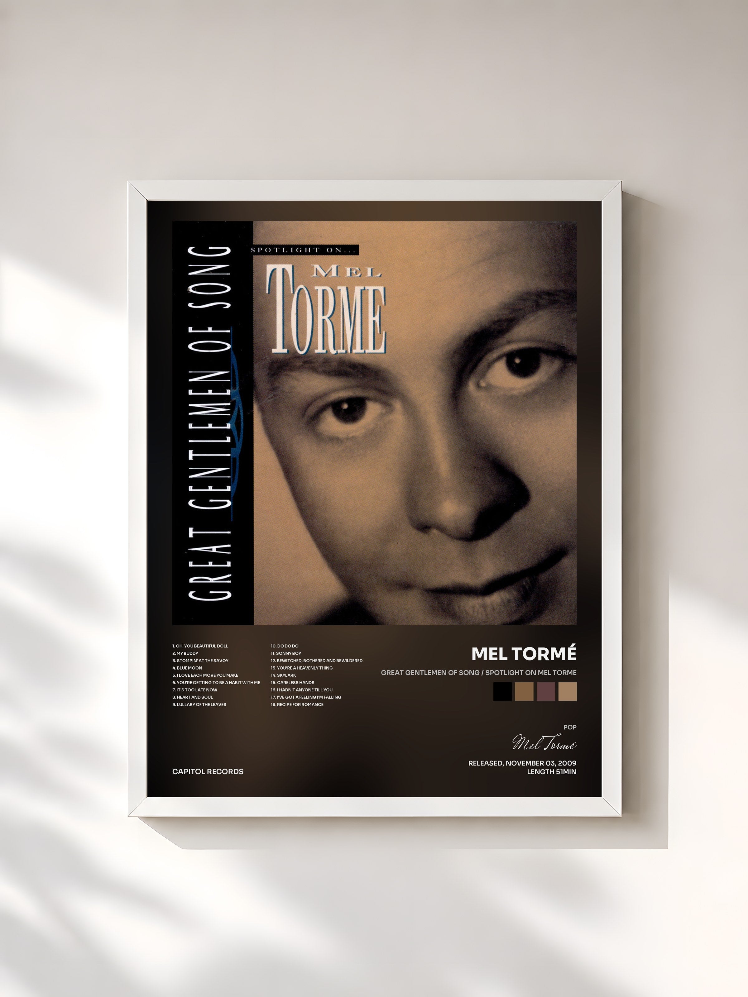 #blanc Tableau de l'album Great Gentlemen Of Song / Spotlight On Mel Torme de Mel Tormé, cadre blanc, imprimé et encadré en France