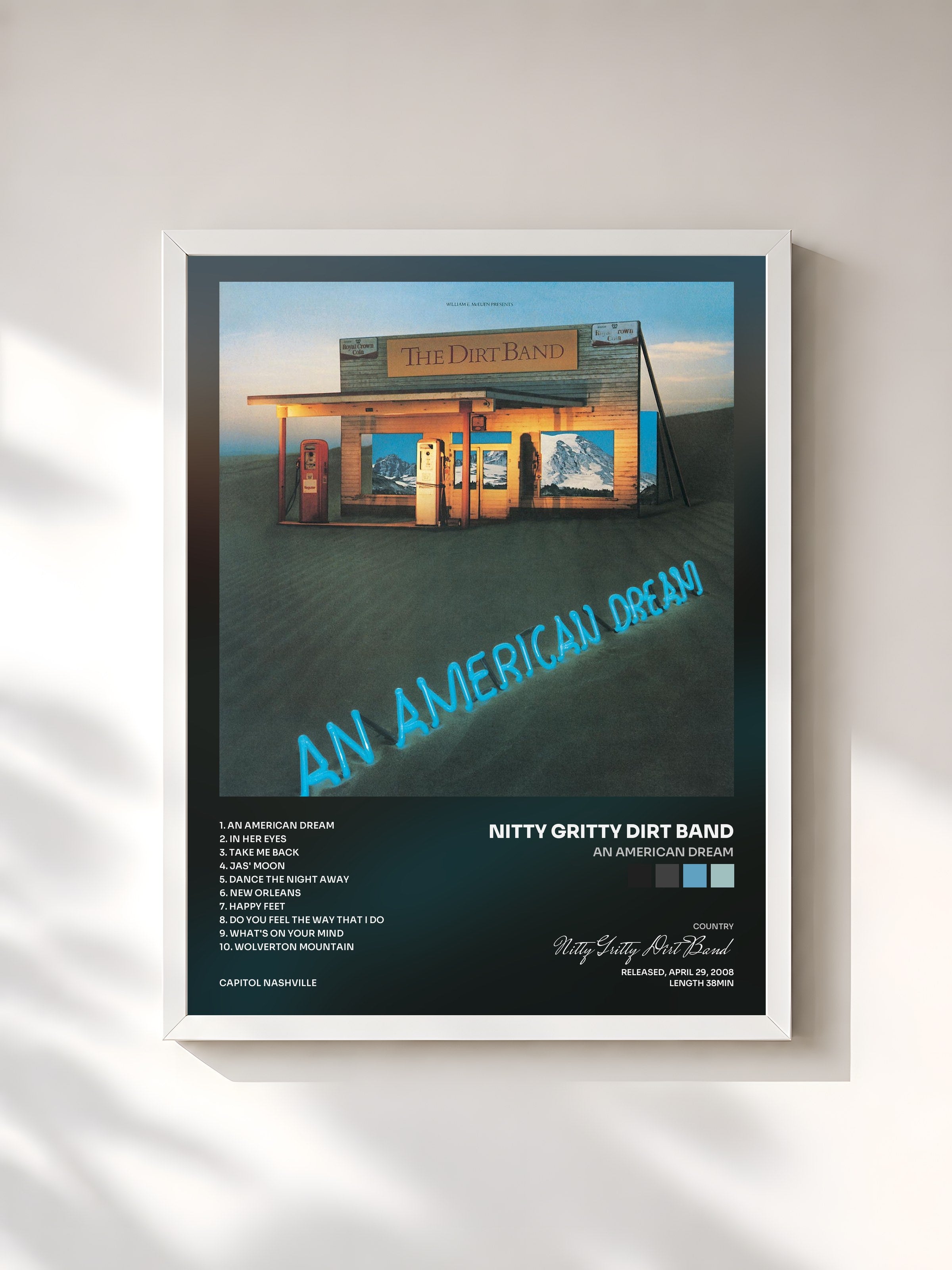 #blanc Tableau de l'album An American Dream de Nitty Gritty Dirt Band, cadre blanc, imprimé et encadré en France