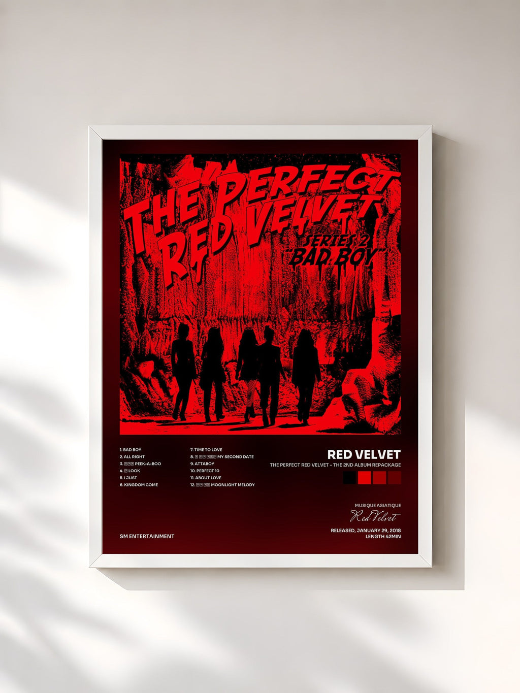 #blanc Tableau de l'album The Perfect Red Velvet - The 2nd Album Repackage de Red Velvet, cadre blanc, imprimé et encadré en France