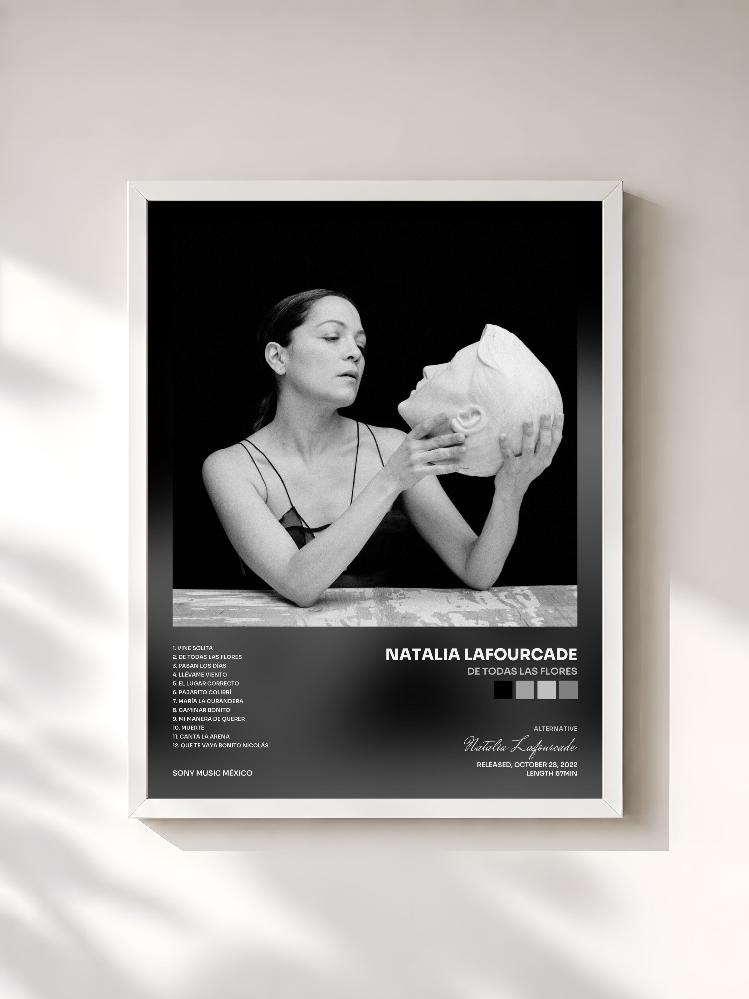 #blanc Tableau de l'album De Todas las Flores de Natalia Lafourcade, cadre blanc, imprimé et encadré en France