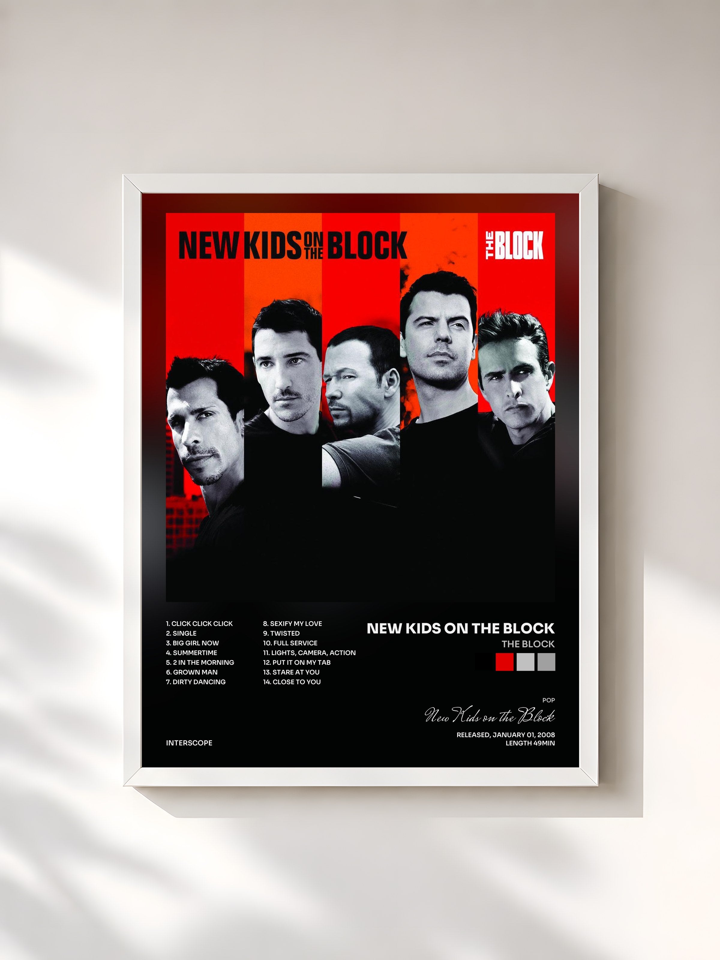#blanc Tableau de l'album The Block de New Kids on the Block, cadre blanc, imprimé et encadré en France