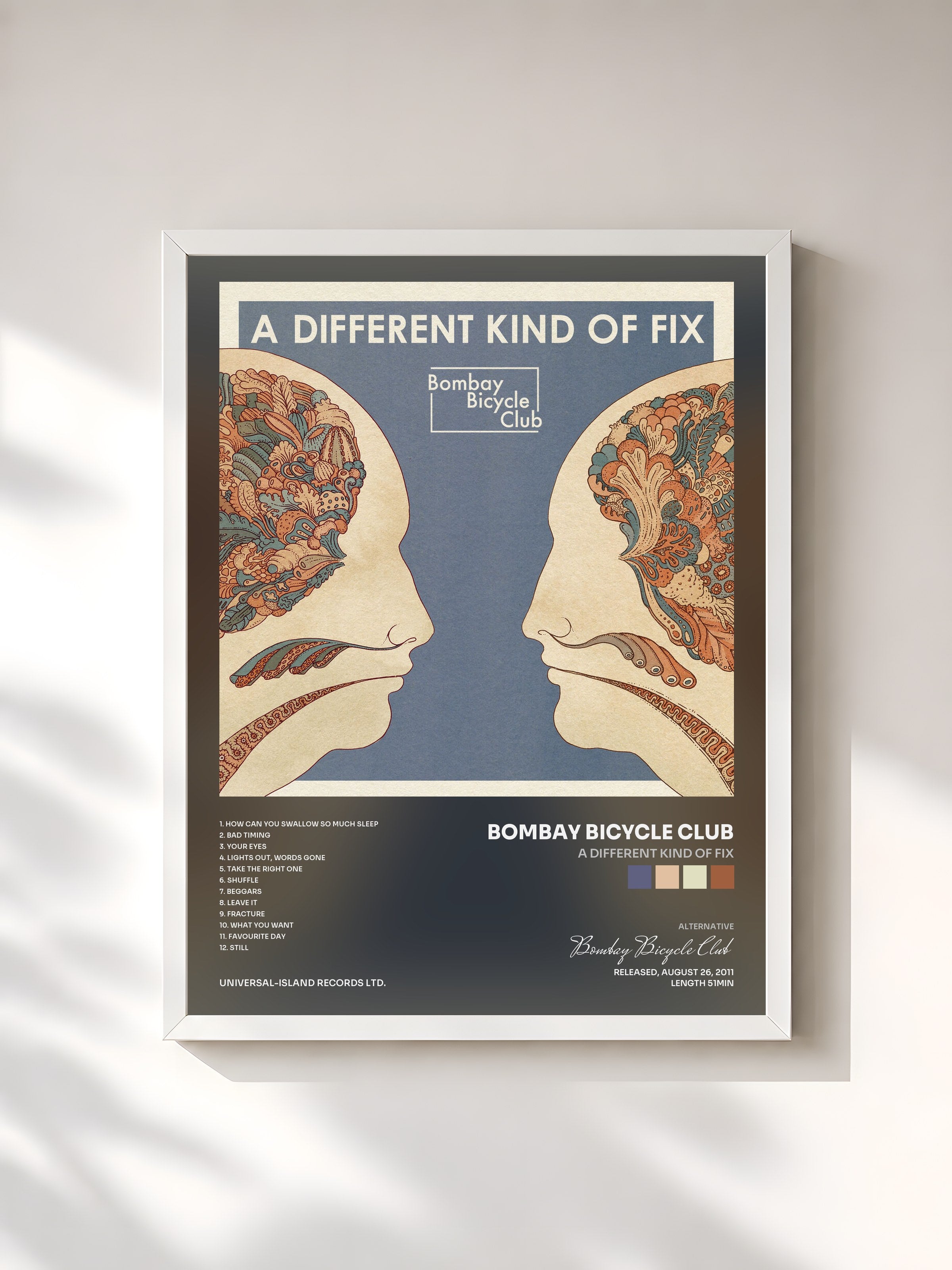 #blanc Tableau de l'album A Different Kind Of Fix de Bombay Bicycle Club, cadre blanc, imprimé et encadré en France