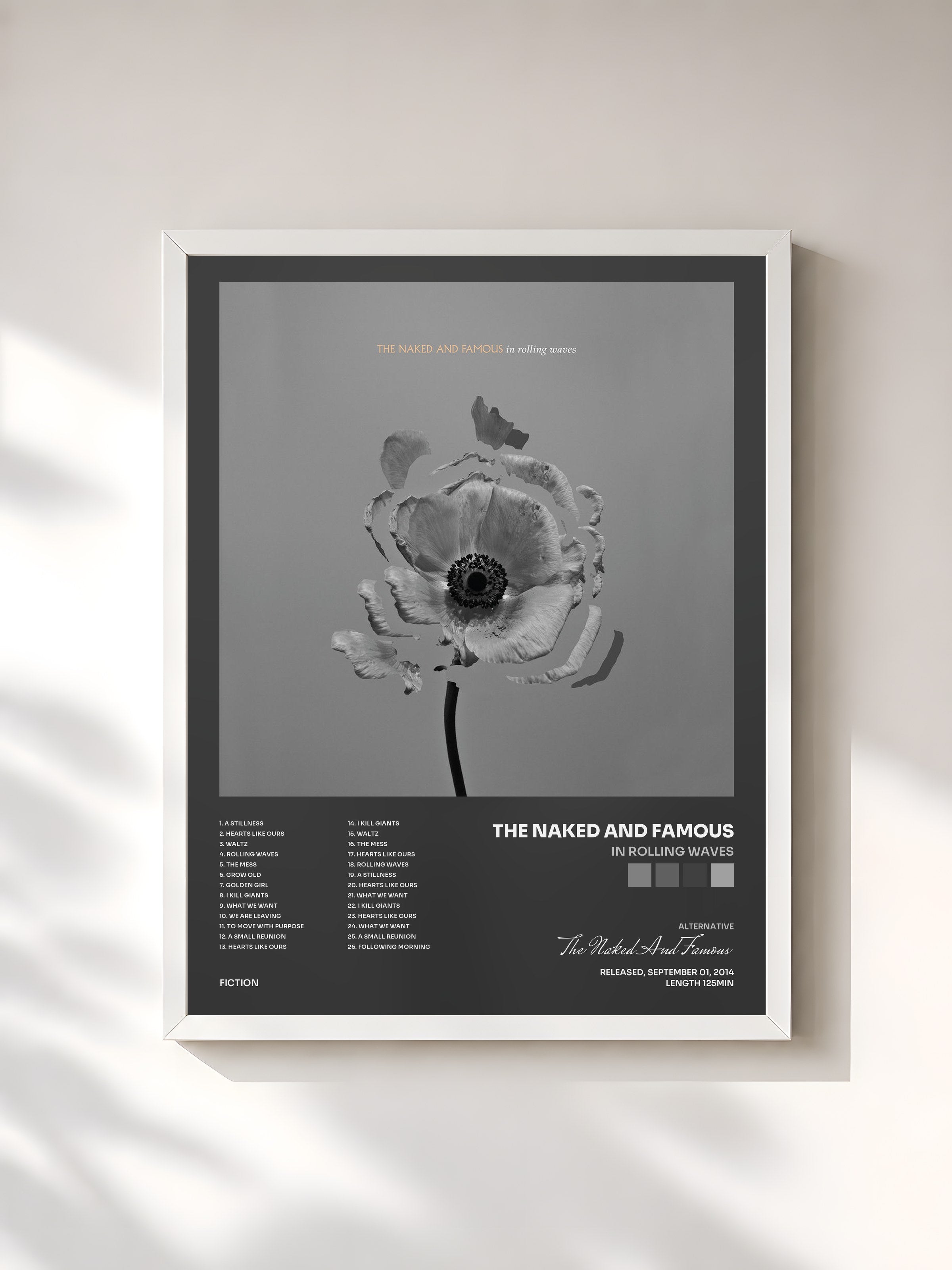 #blanc Tableau de l'album In Rolling Waves de The Naked And Famous, cadre blanc, imprimé et encadré en France