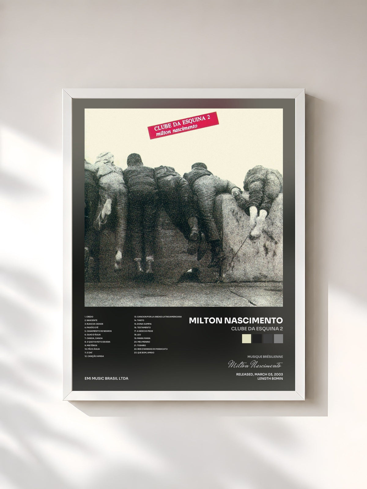 #blanc Tableau de l'album Clube Da Esquina 2 de Milton Nascimento, cadre blanc, imprimé et encadré en France