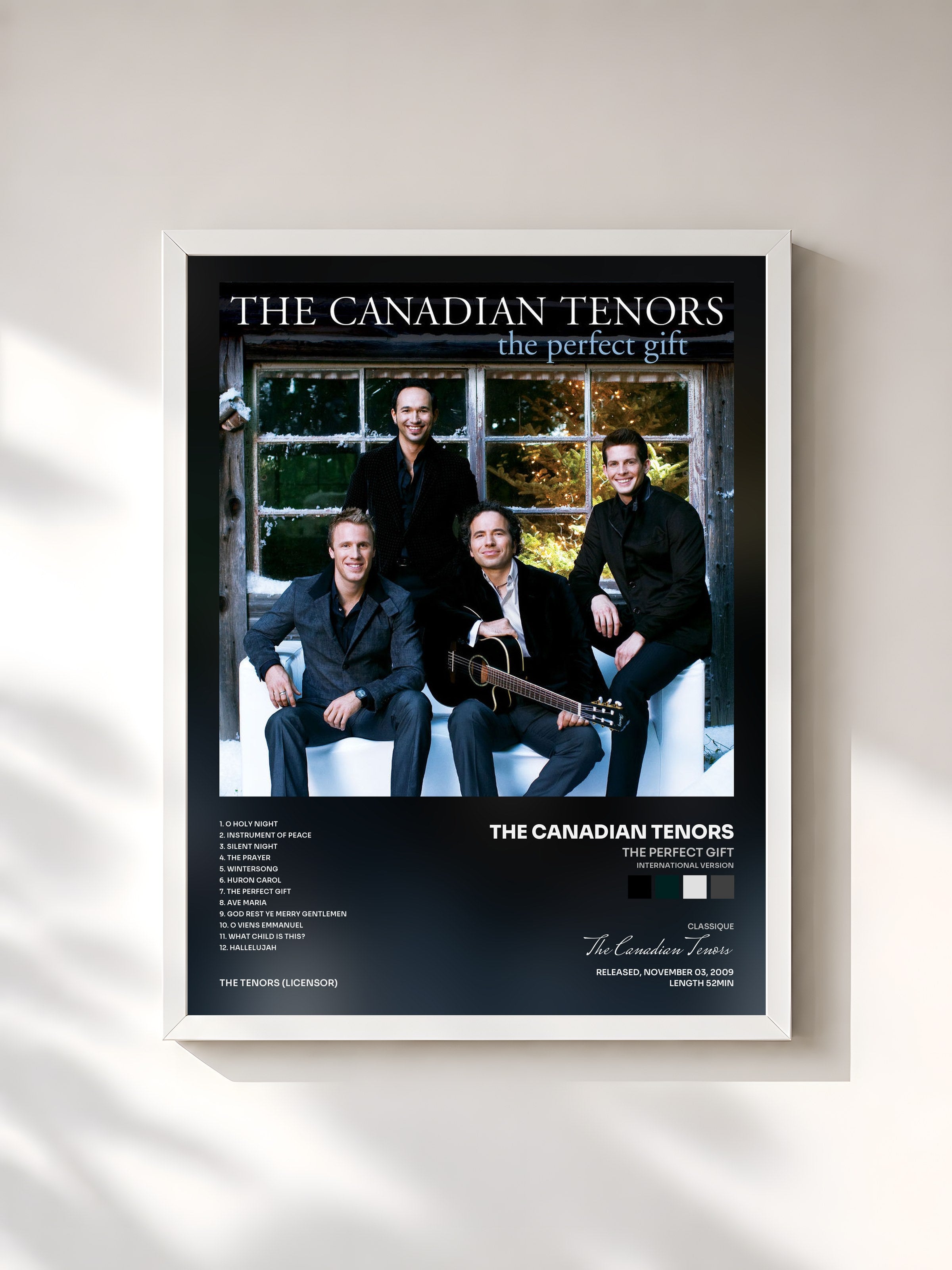 #blanc Tableau de l'album The Perfect Gift (International Version) de The Canadian Tenors, cadre blanc, imprimé et encadré en France