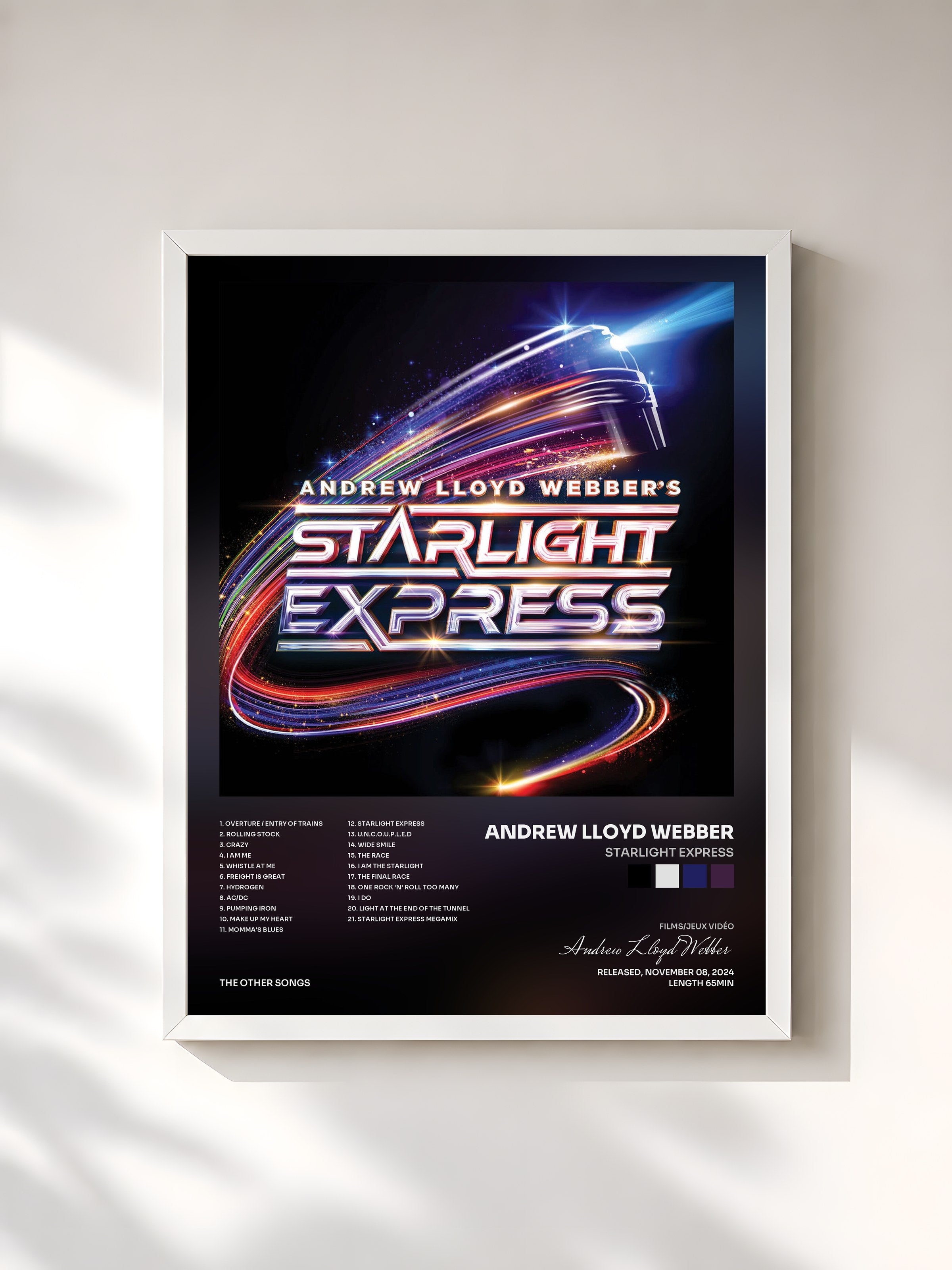 #blanc Tableau de l'album Starlight Express de Andrew Lloyd Webber, cadre blanc, imprimé et encadré en France