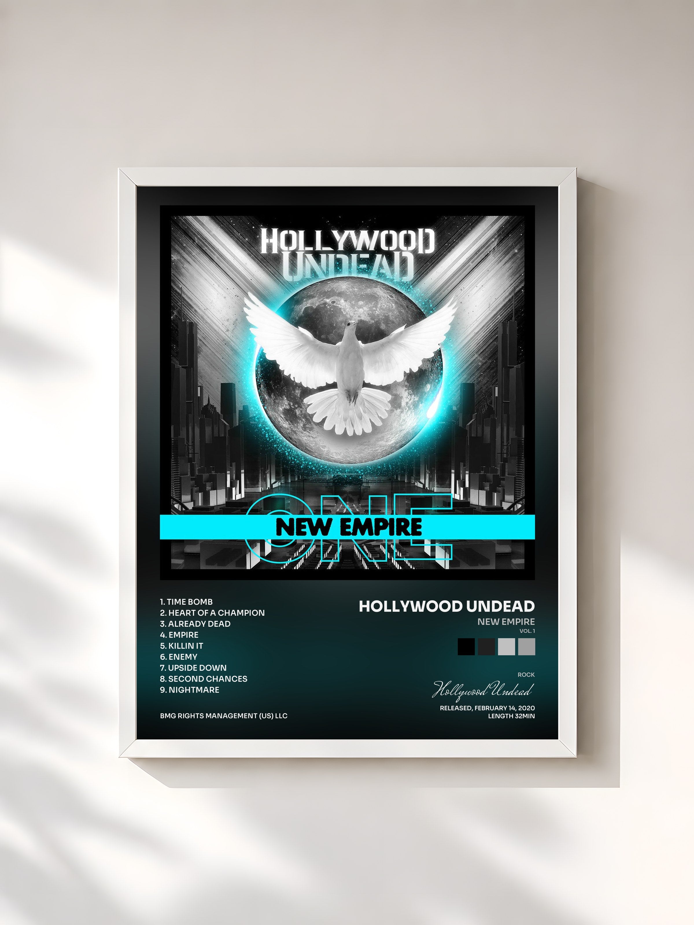#blanc Tableau de l'album New Empire (Vol. 1) de Hollywood Undead, cadre blanc, imprimé et encadré en France