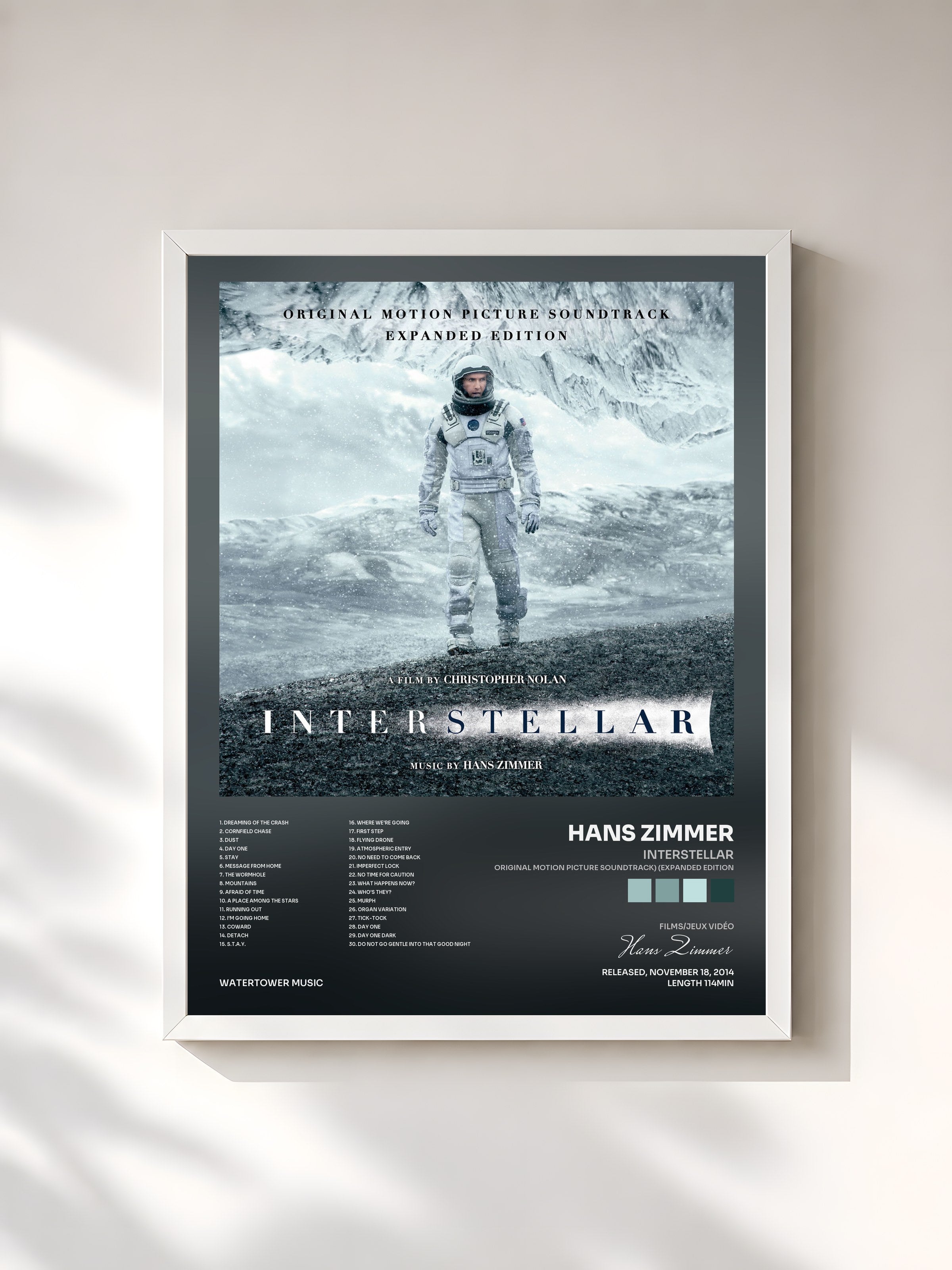 #blanc Interstellar (Original Motion Picture Soundtrack) (Expanded Edition) by Hans Zimmer as a framed art print, white frame, printed and framed in France