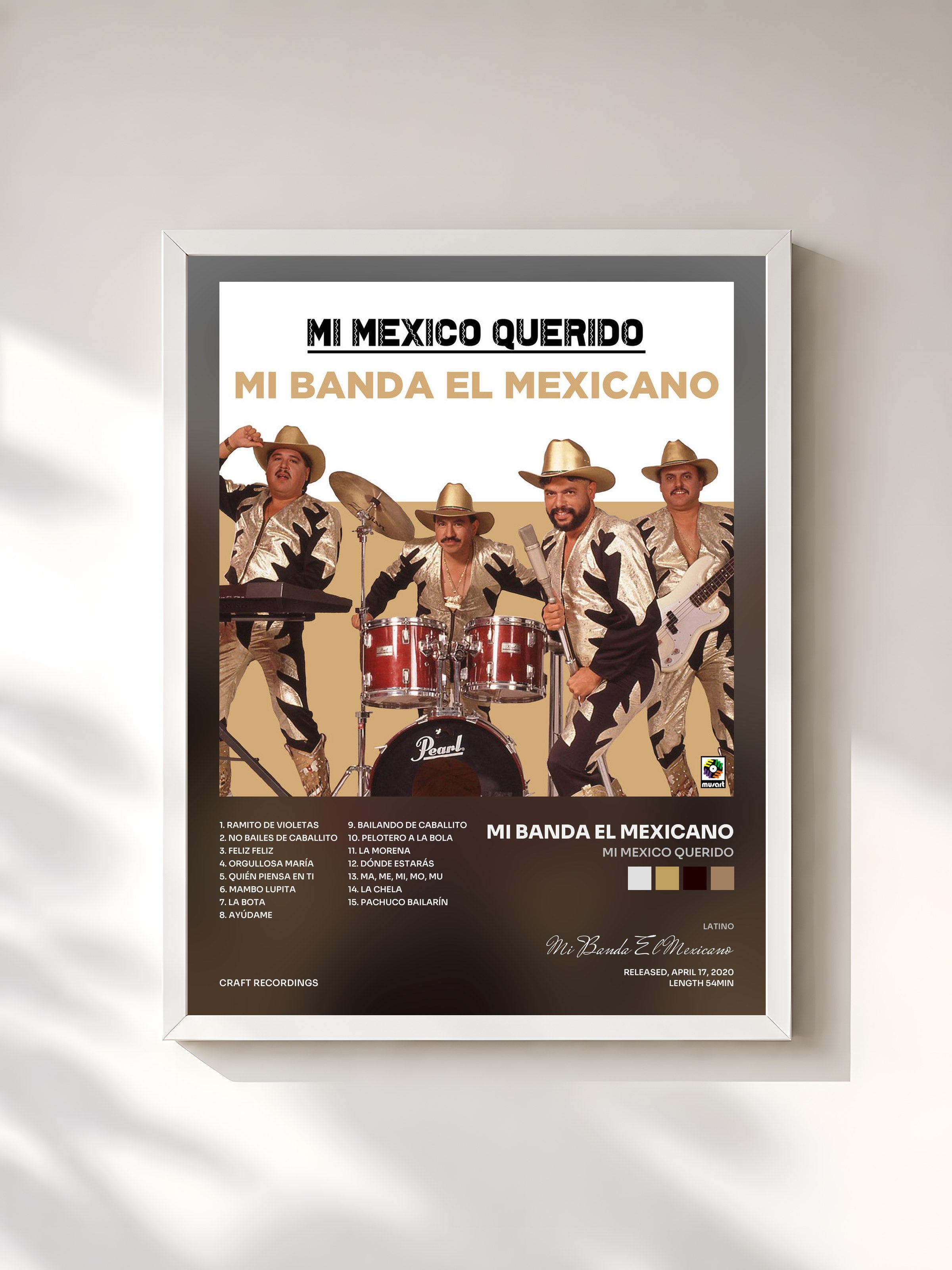 #blanc Tableau de l'album Mi Mexico Querido de Mi Banda El Mexicano, cadre blanc, imprimé et encadré en France