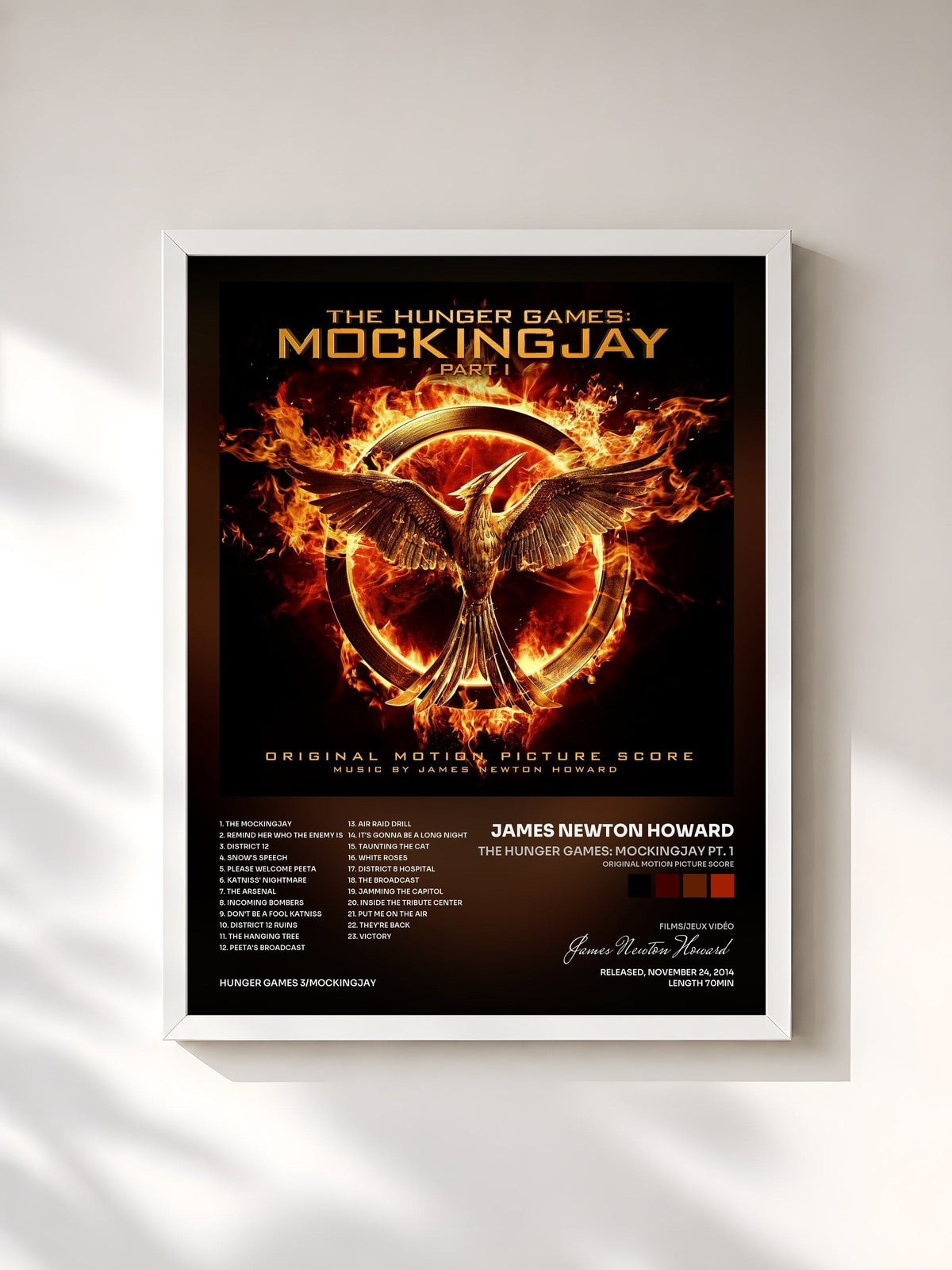 #blanc Tableau de l'album The Hunger Games: Mockingjay Pt. 1 (Original Motion Picture Score) de James Newton Howard, cadre blanc, imprimé et encadré en France