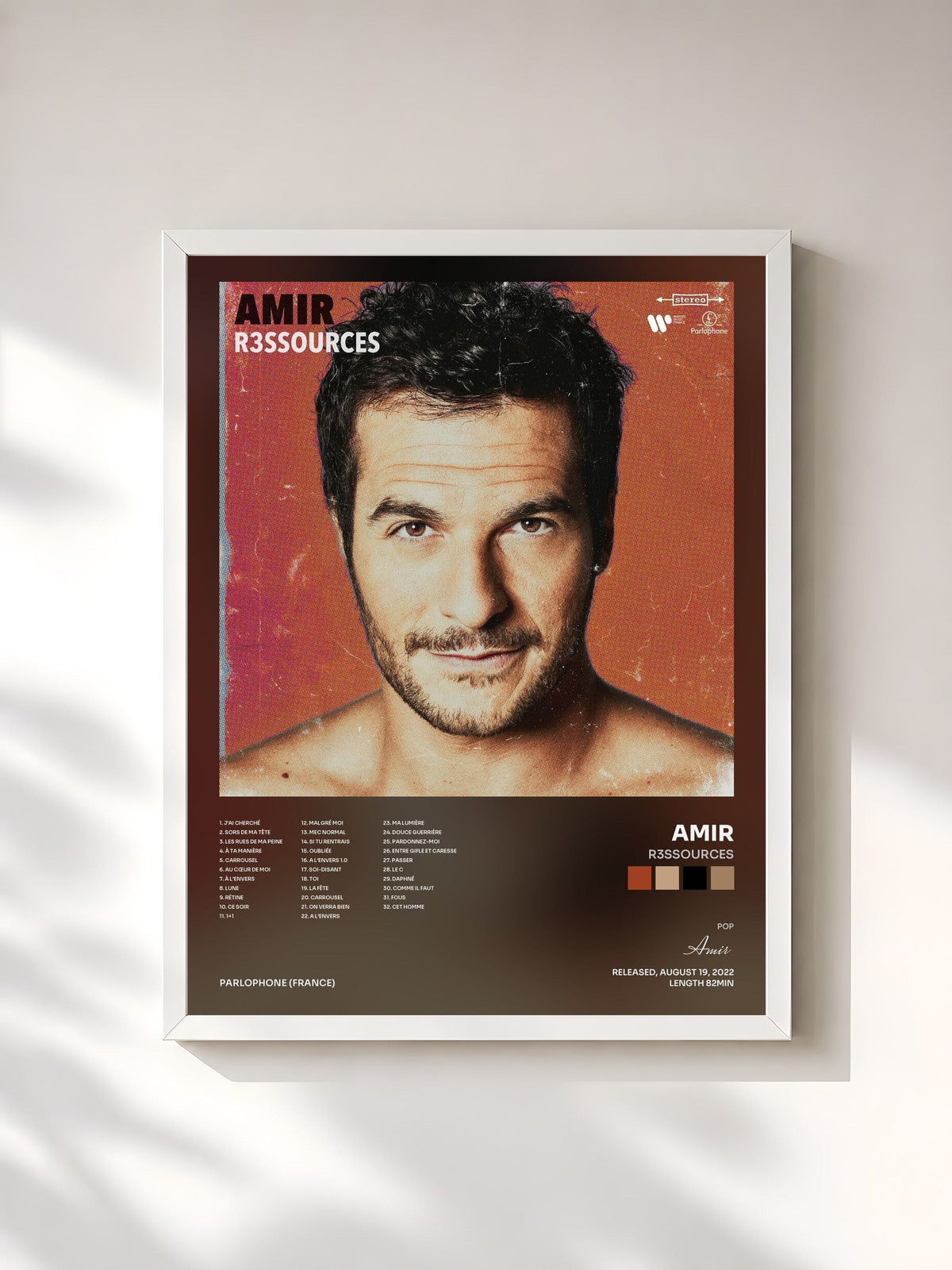 #blanc Tableau de l'album R3SSOURCES de Amir, cadre blanc, imprimé et encadré en France