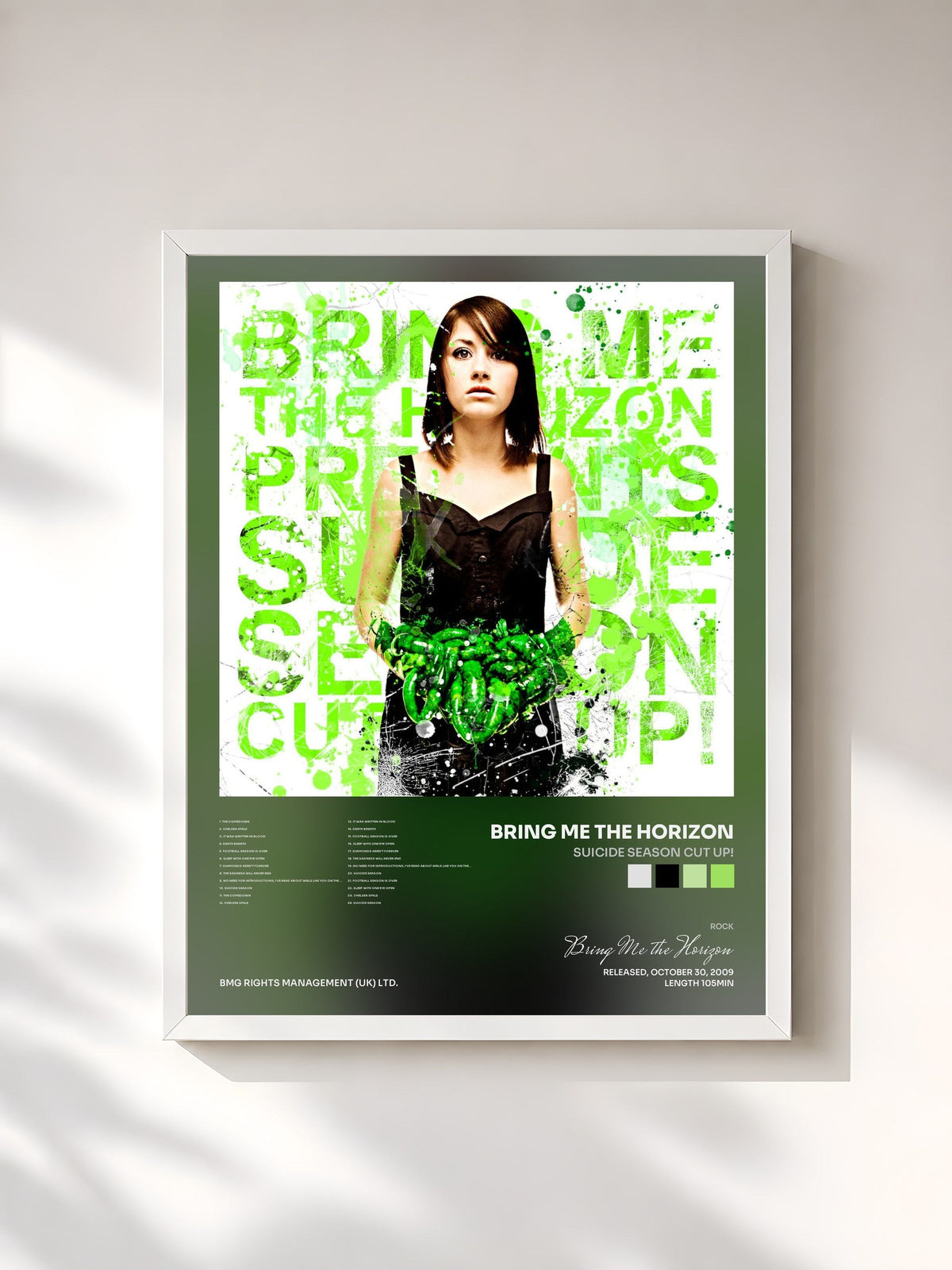 #blanc Tableau de l'album Suicide Season Cut Up! de Bring Me the Horizon, cadre blanc, imprimé et encadré en France