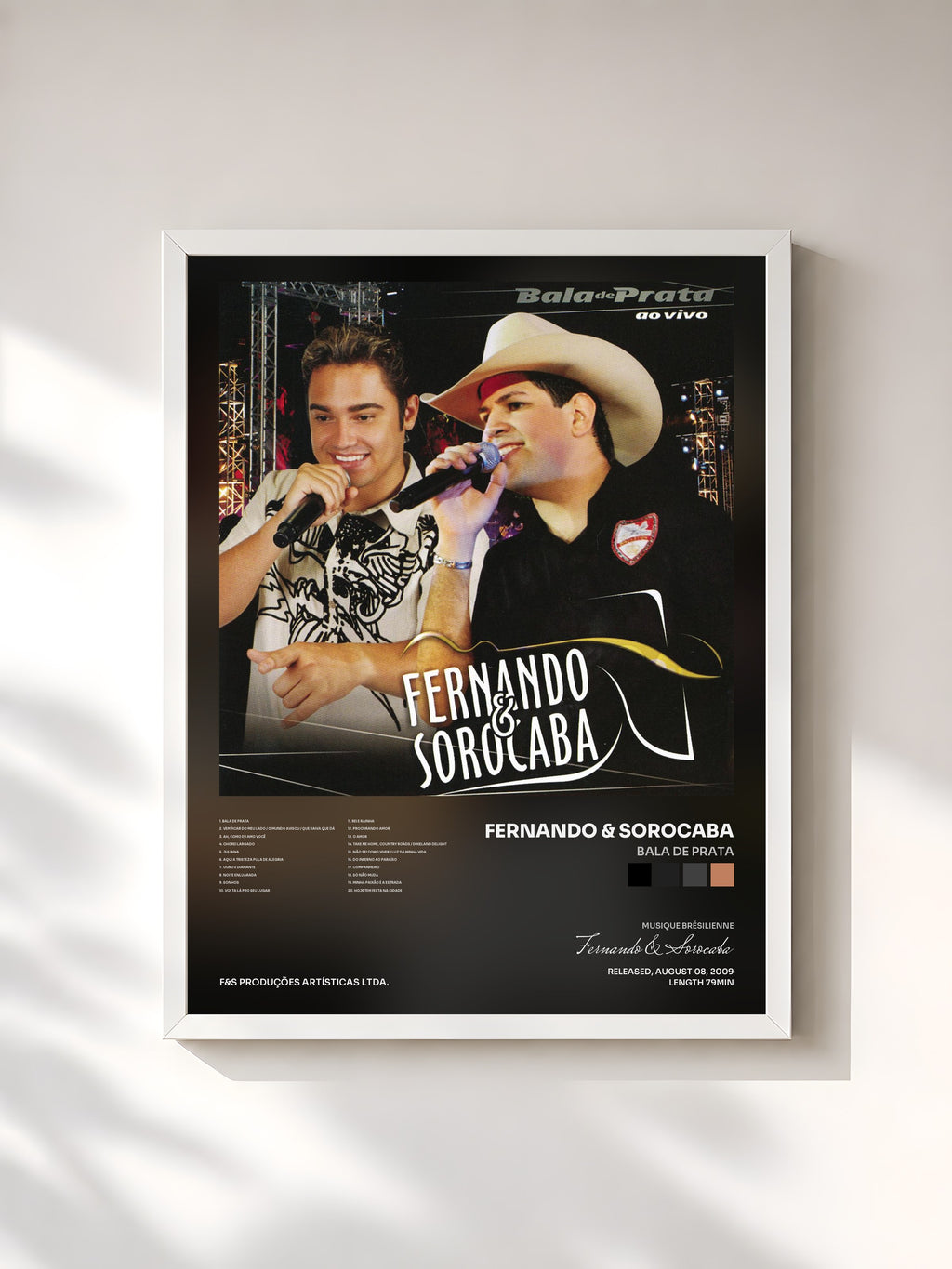 #blanc Tableau de l'album Bala de Prata de Fernando & Sorocaba, cadre blanc, imprimé et encadré en France