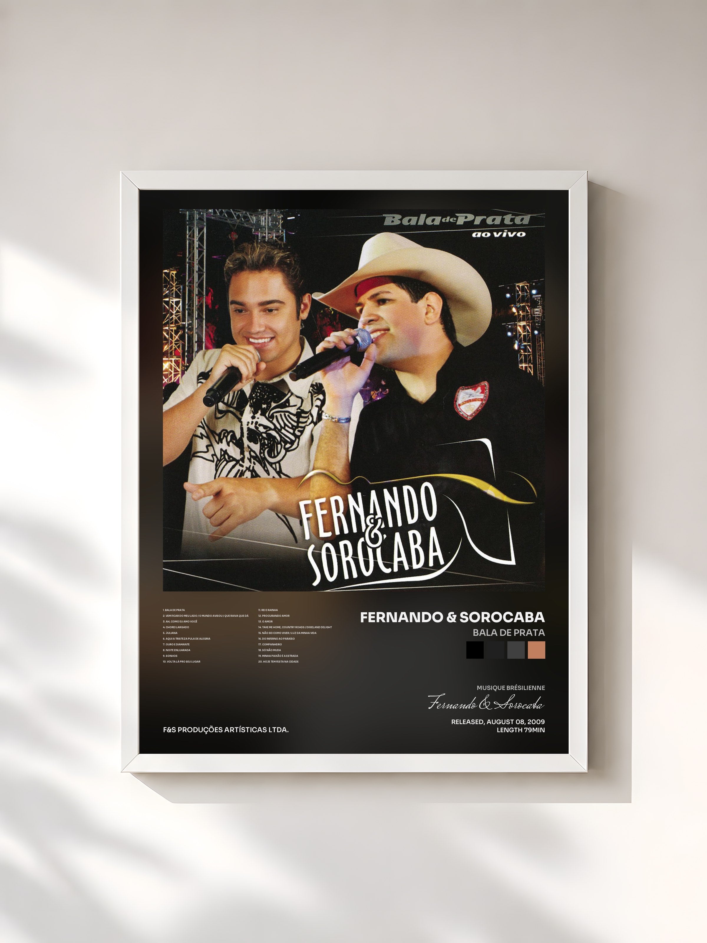 #blanc Tableau de l'album Bala de Prata de Fernando & Sorocaba, cadre blanc, imprimé et encadré en France