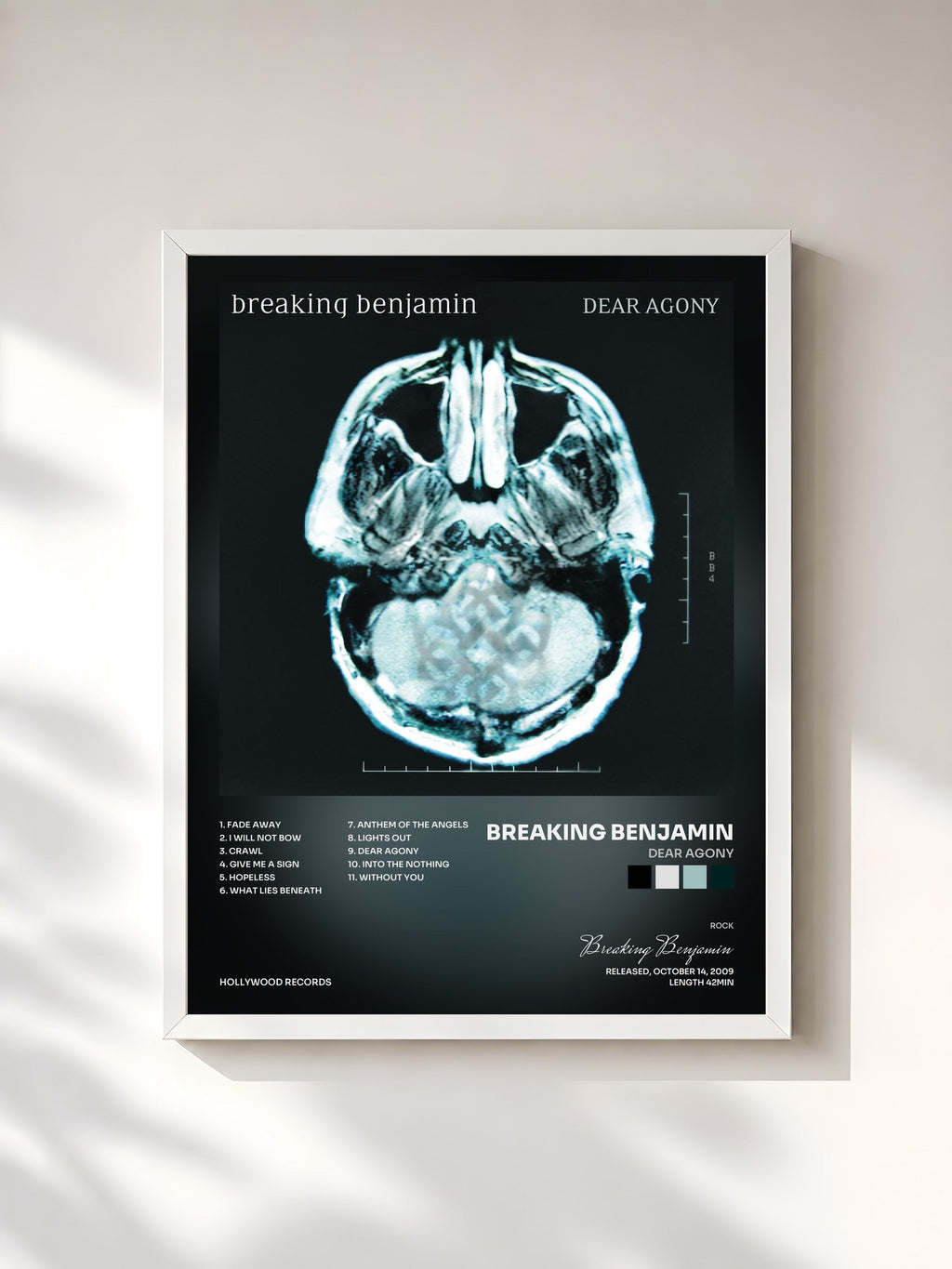 #blanc Dear Agony by Breaking Benjamin as a framed art print, white frame, printed and framed in France