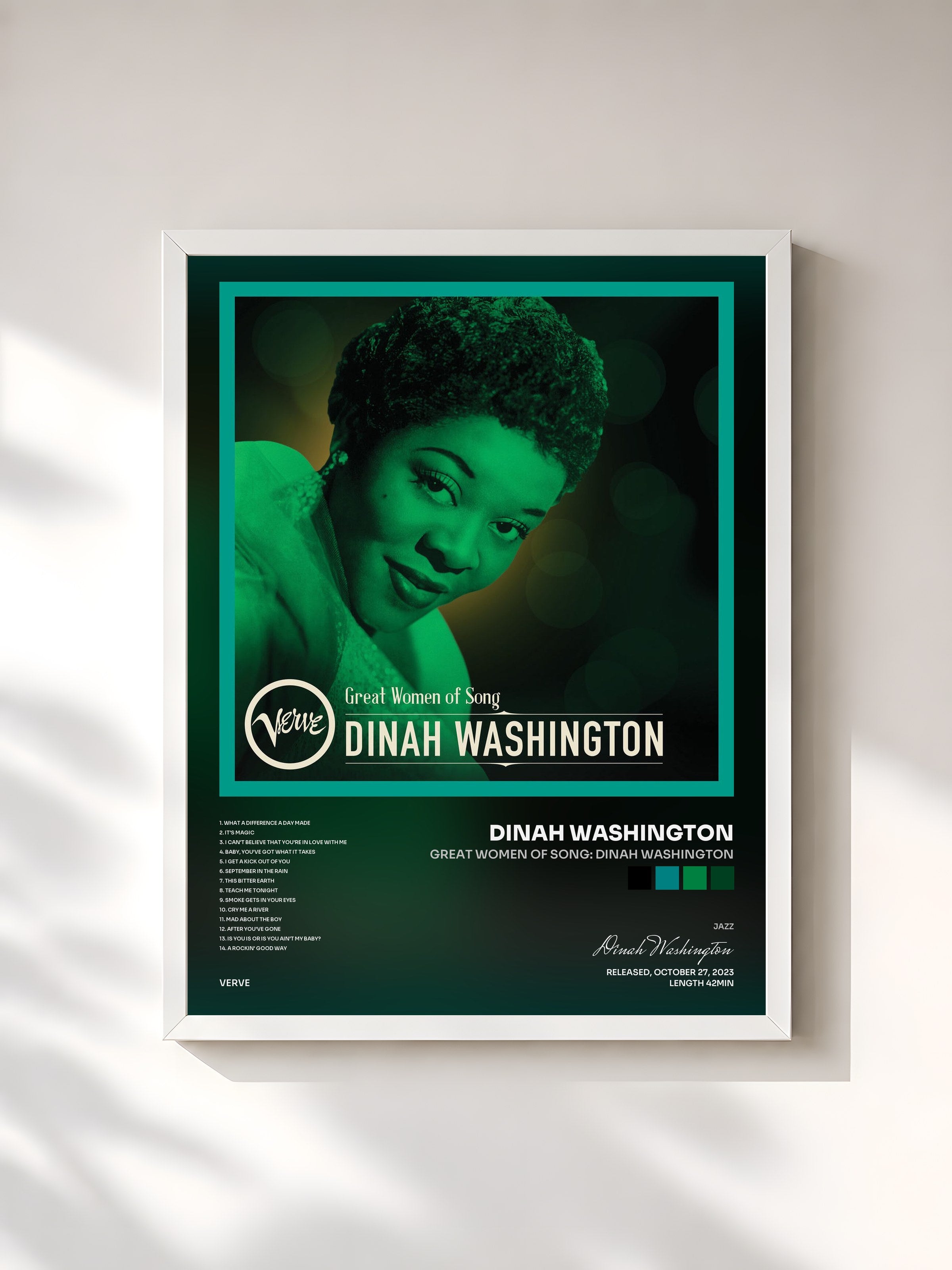 #blanc Tableau de l'album Great Women Of Song: Dinah Washington de Dinah Washington, cadre blanc, imprimé et encadré en France