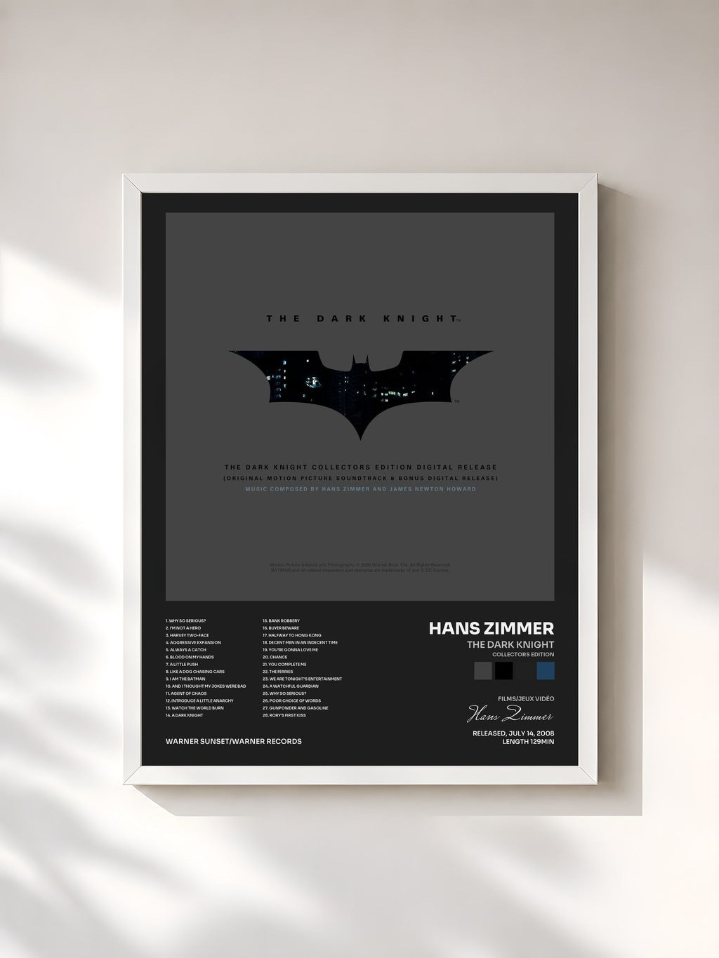 #blanc The Dark Knight (Collectors Edition) [Original Motion Picture Soundtrack] de Hans Zimmer en lámina enmarcada, marco blanco, impresa y enmarcada en Francia