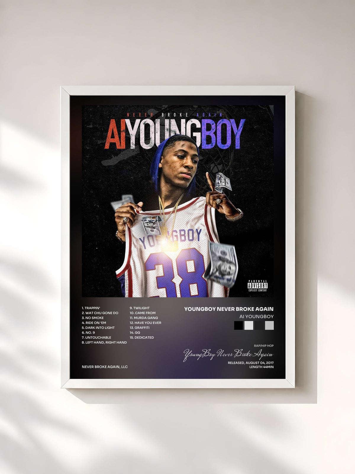 #blanc AI YoungBoy di YoungBoy Never Broke Again in stampa incorniciata, cornice bianca, stampata e incorniciata in Francia