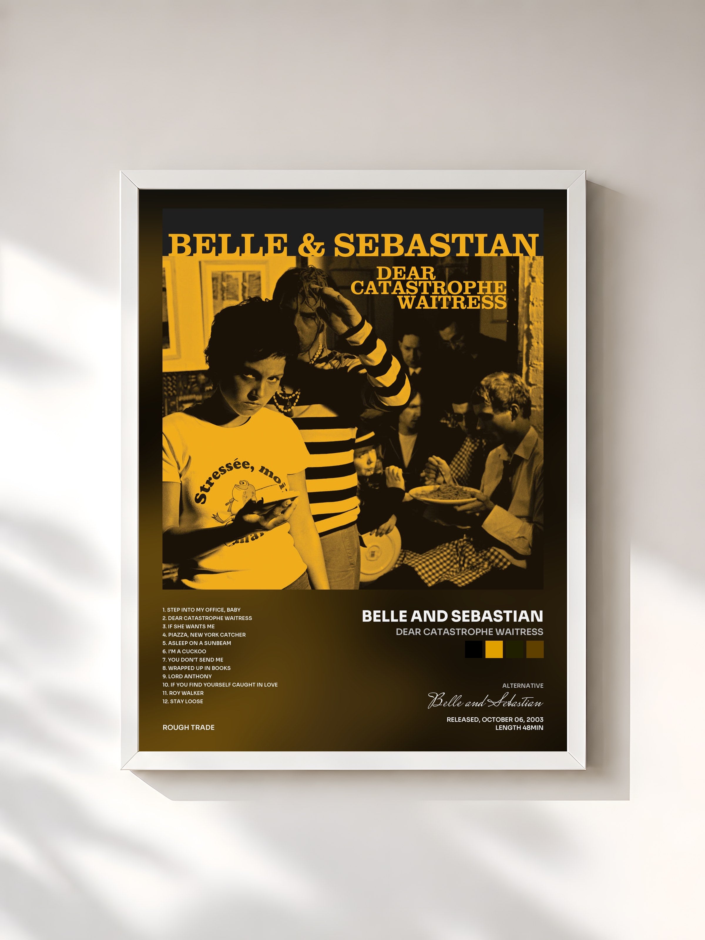#blanc Tableau de l'album Dear Catastrophe Waitress de Belle and Sebastian, cadre blanc, imprimé et encadré en France