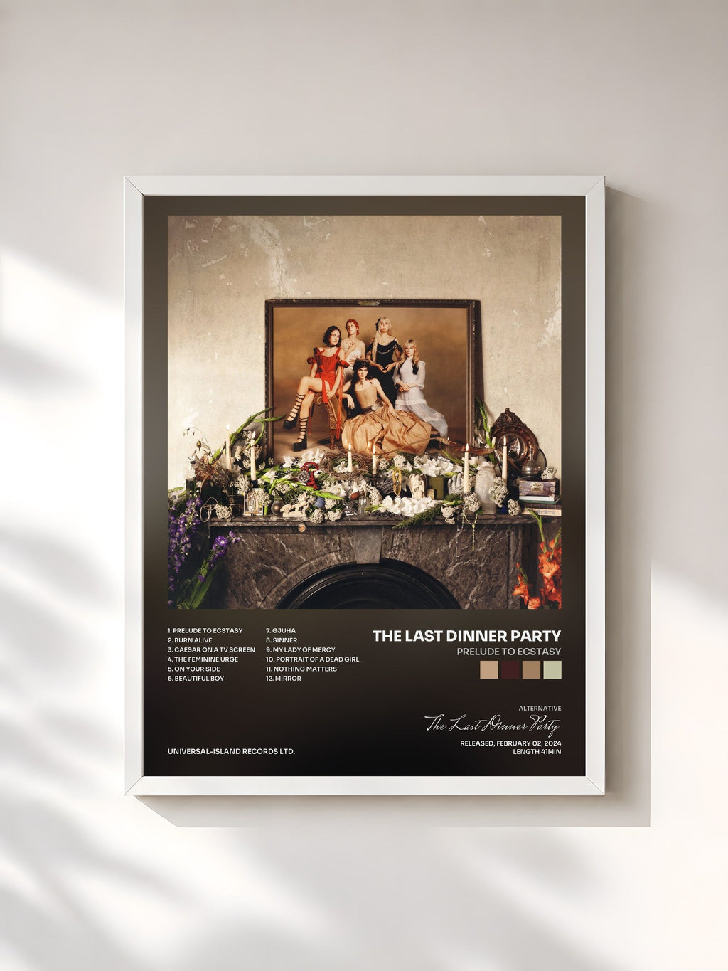 #blanc Tableau de l'album Prelude to Ecstasy de The Last Dinner Party, cadre blanc, imprimé et encadré en France