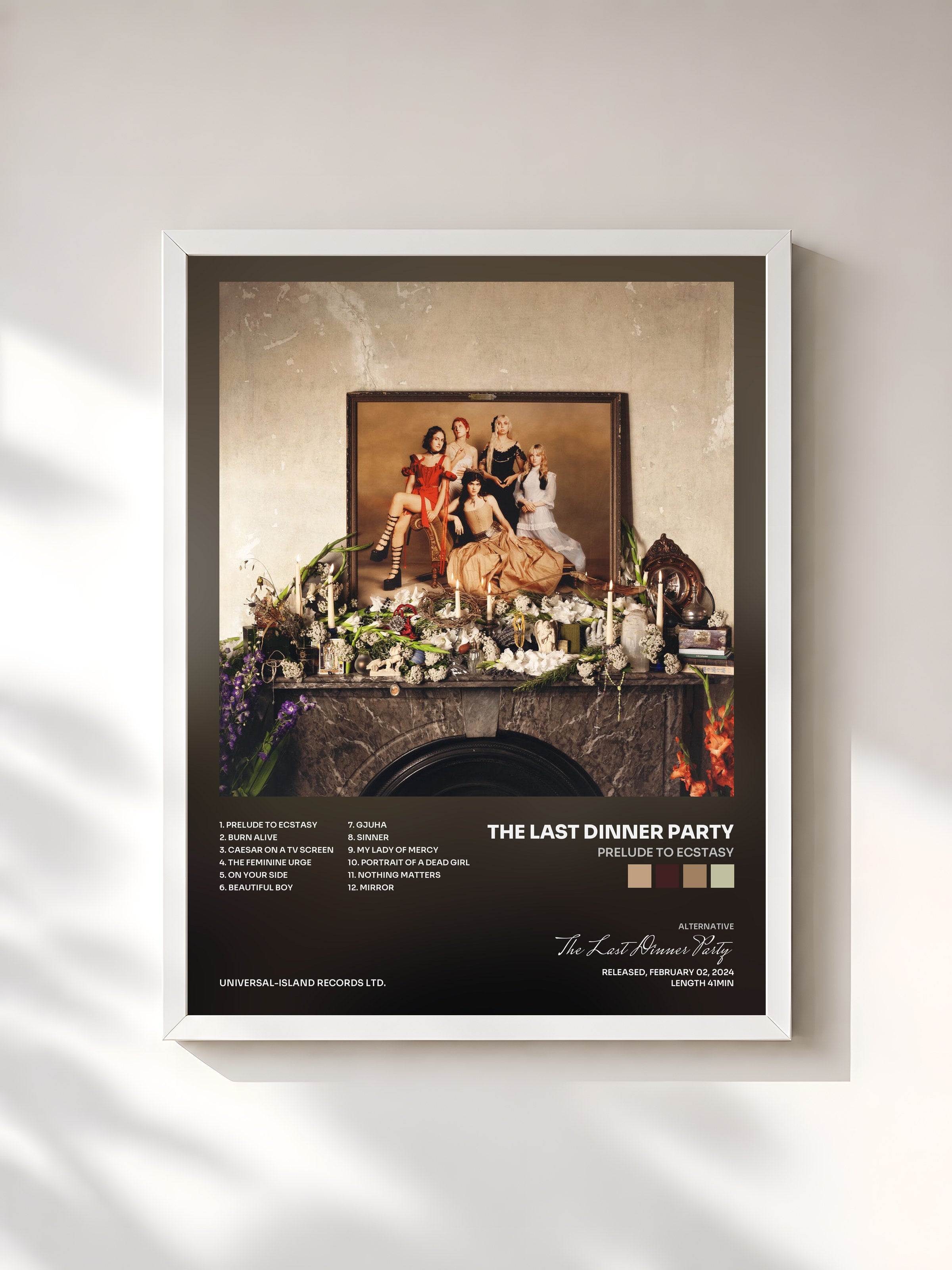 #blanc Tableau de l'album Prelude to Ecstasy de The Last Dinner Party, cadre blanc, imprimé et encadré en France