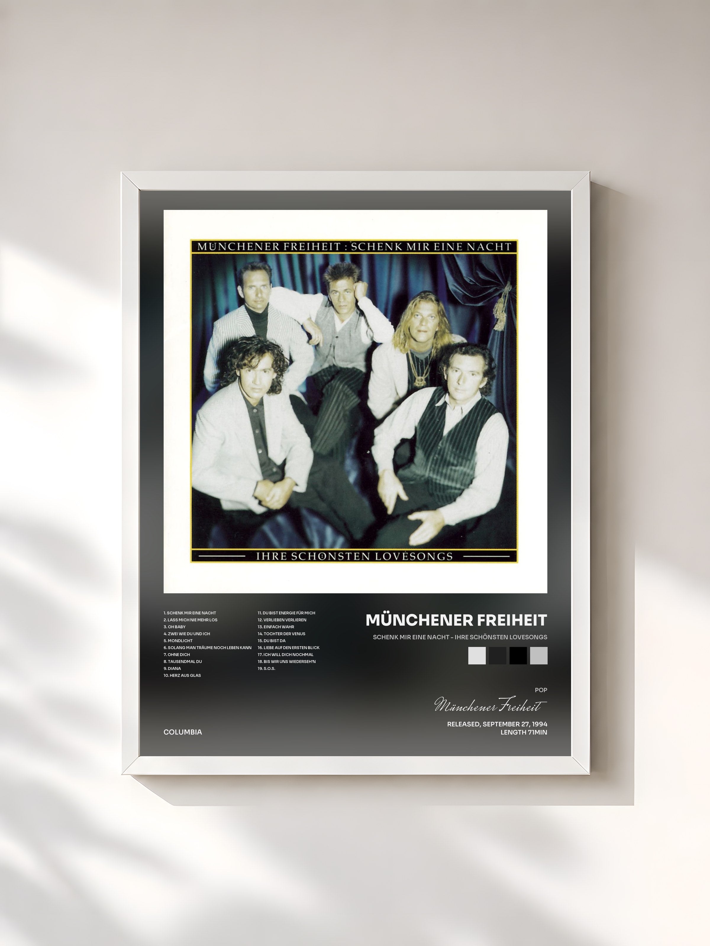#blanc Tableau de l'album Schenk Mir Eine Nacht - Ihre Schönsten Lovesongs de Münchener Freiheit, cadre blanc, imprimé et encadré en France