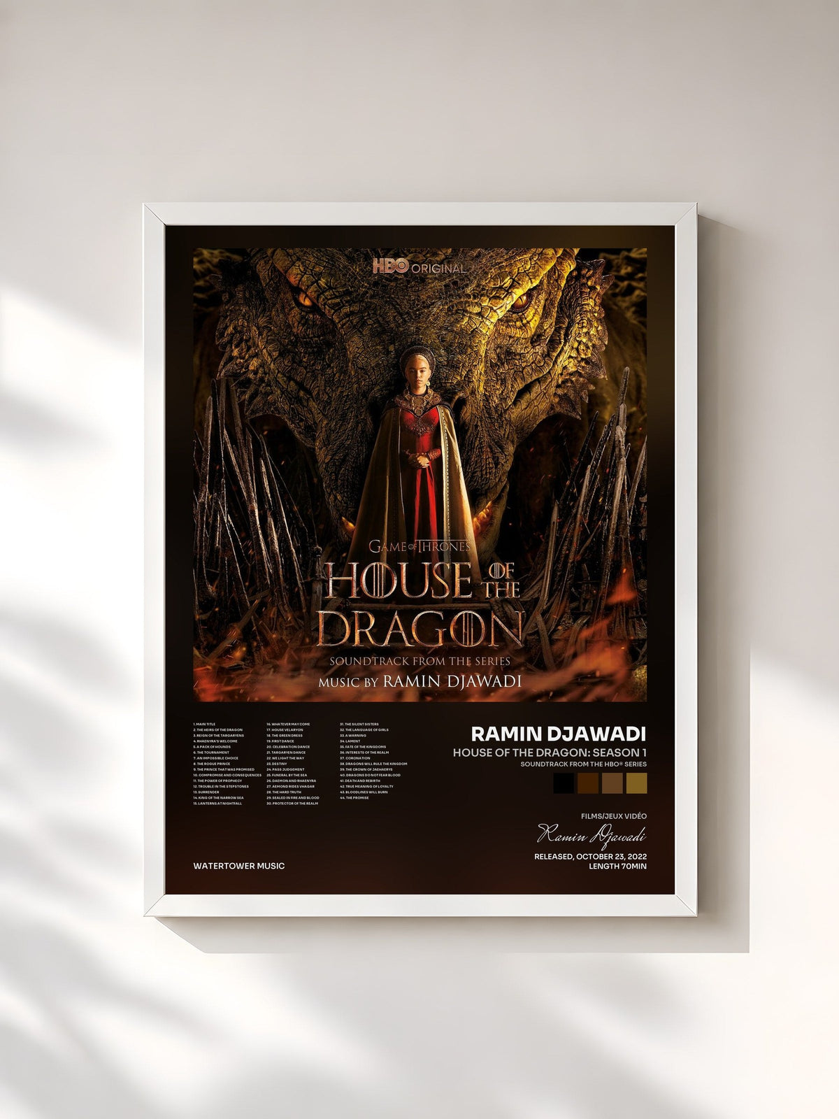 #blanc Tableau de l'album House of the Dragon: Season 1 (Soundtrack from the HBO® Series) de Ramin Djawadi, cadre blanc, imprimé et encadré en France