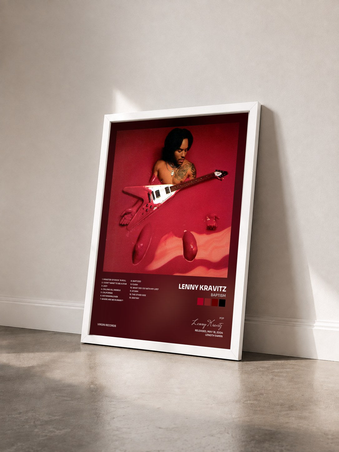 #blanc Baptism von Lenny Kravitz als gerahmter Kunstdruck von schräg gesehen, weißer Rahmen