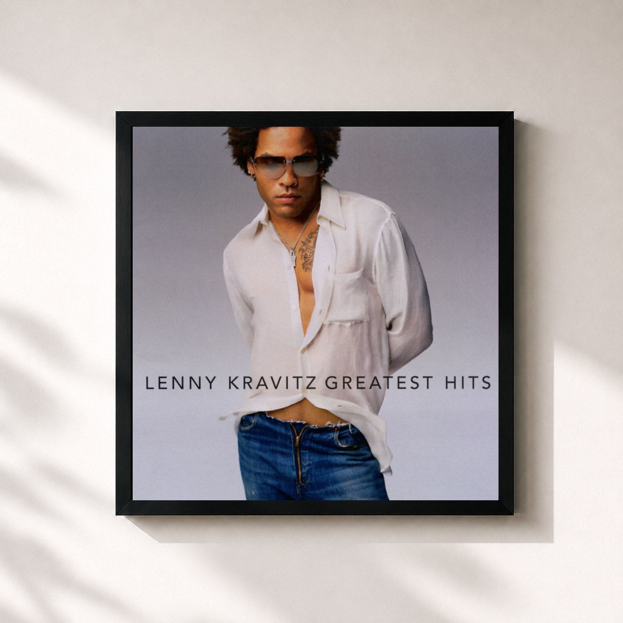 #noir Tableau carré de l'album Greatest Hits de Lenny Kravitz, cadre noir 32x32 cm