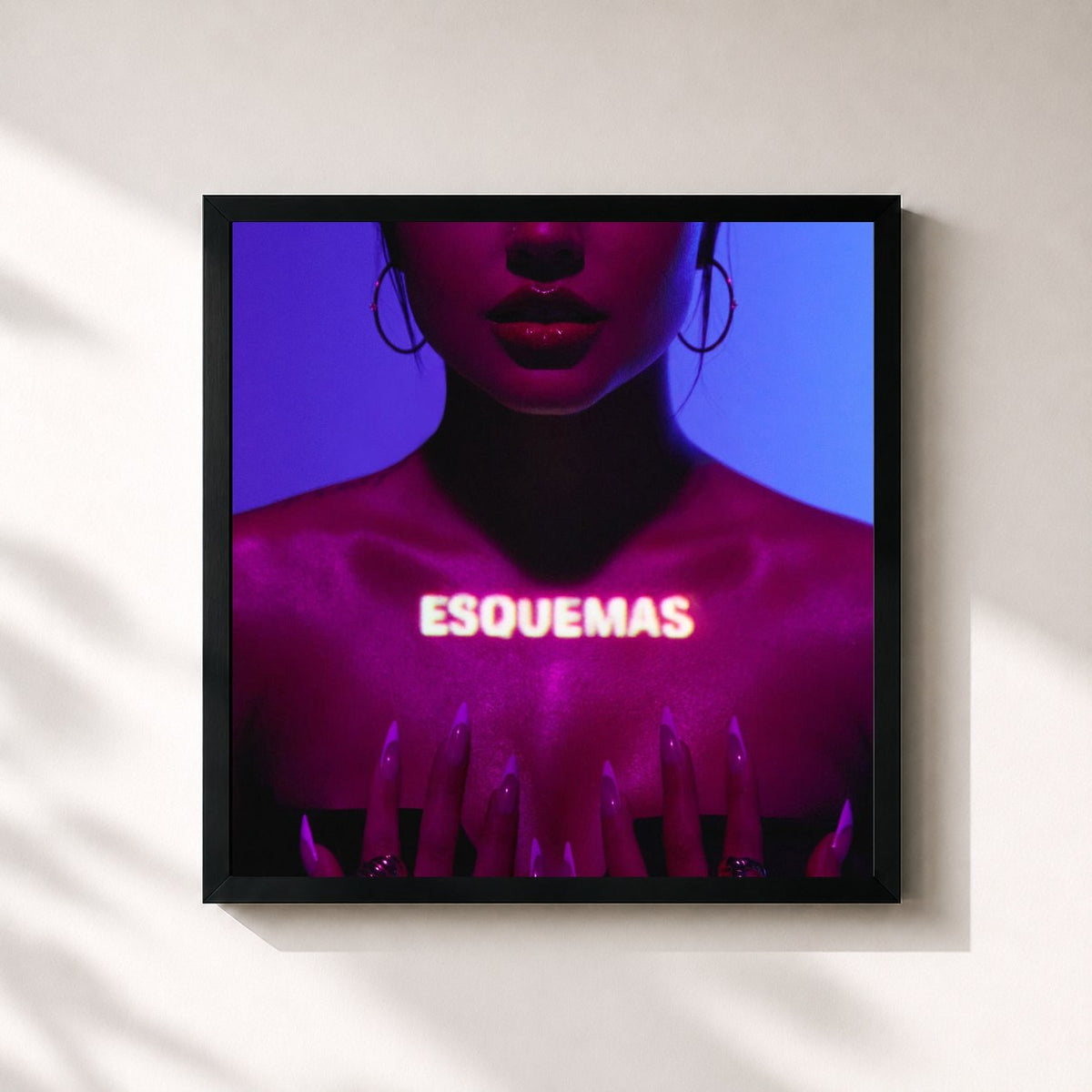 #noir ESQUEMAS di Becky G in stampa quadrata incorniciata, cornice nera 32x32 cm