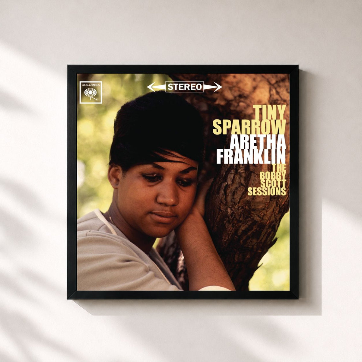 #noir Tableau carré de l'album Tiny Sparrow: The Bobby Scott Sessions de Aretha Franklin, cadre noir 32x32 cm