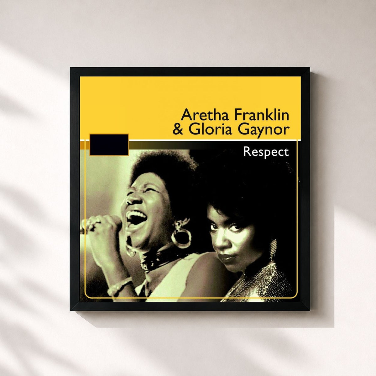 #noir Tableau carré de l'album Respect (CD 2) de Aretha Franklin, cadre noir 32x32 cm