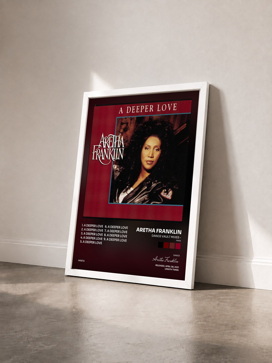 #blanc Tableau de l'album Dance Vault Mixes - (Pride) A Deeper Love de Aretha Franklin vu de trois quarts, cadre blanc