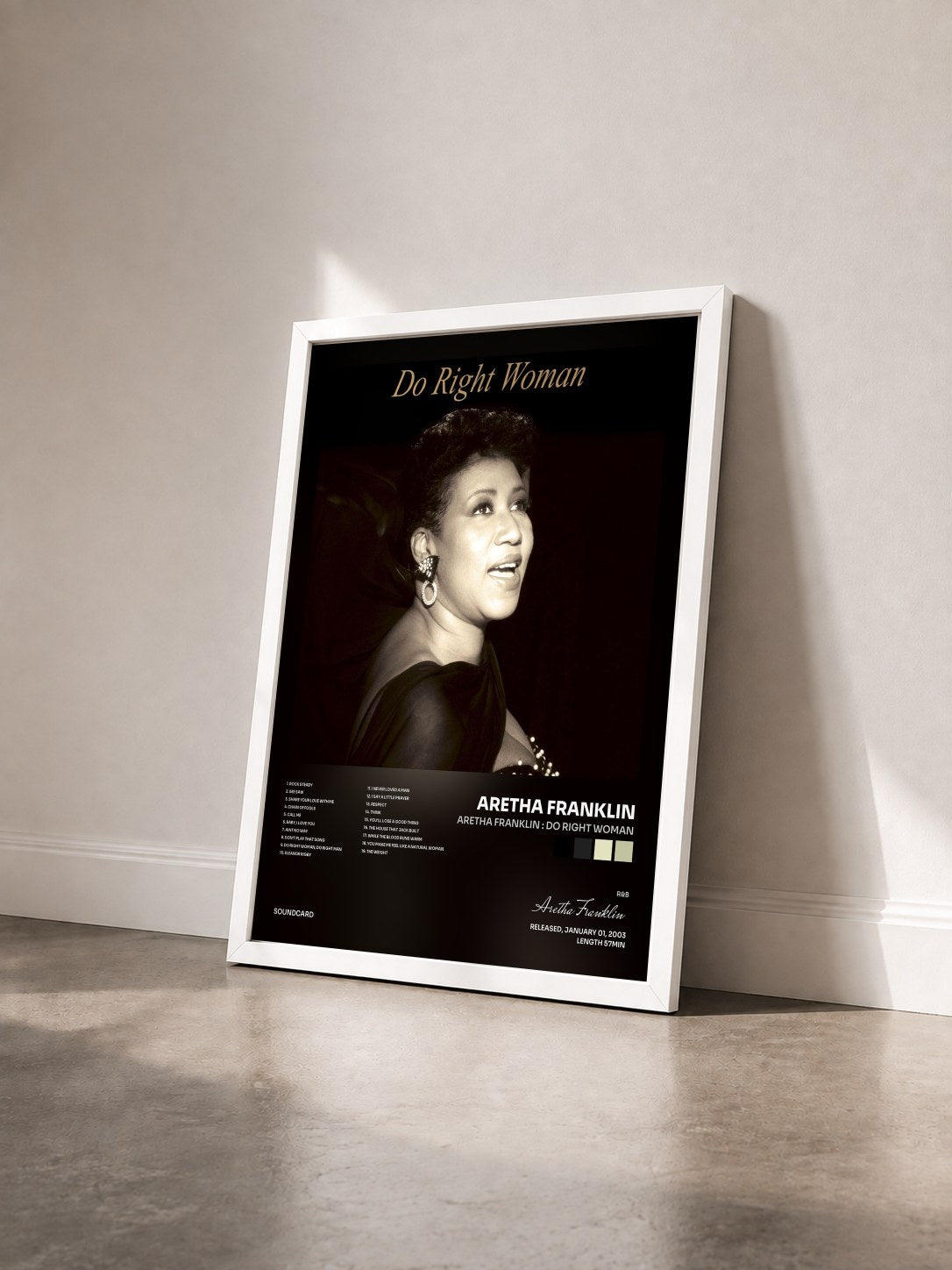 #blanc Tableau de l'album Aretha Franklin : Do Right Woman de Aretha Franklin vu de trois quarts, cadre blanc