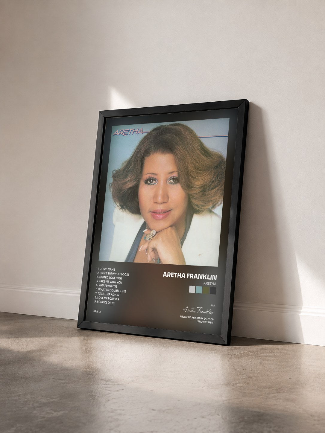 #noir Tableau de l'album Aretha de Aretha Franklin vu de trois quarts, cadre noir